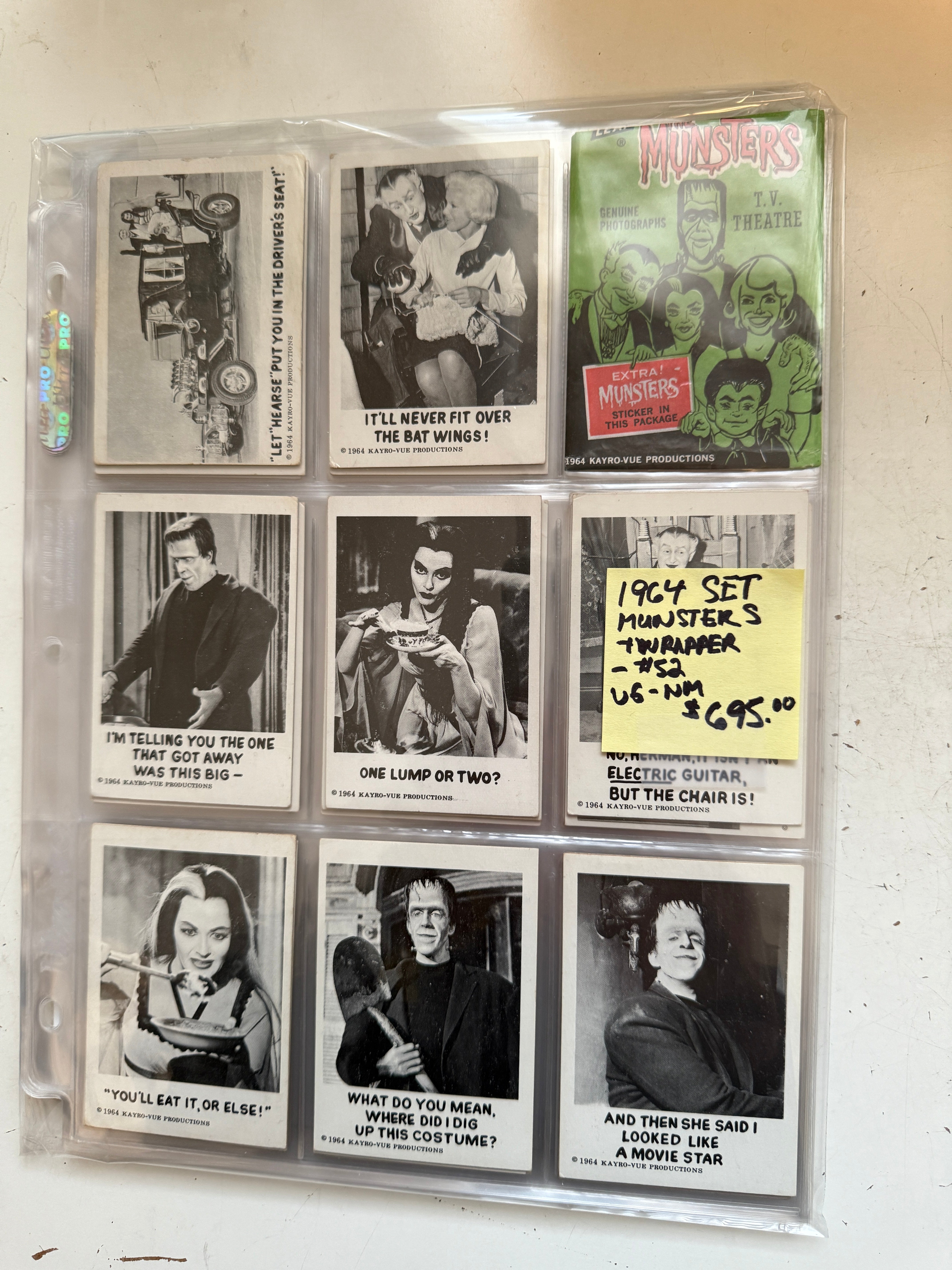 The Munsters Television series rare vintage card set in pages with wrapper 1964