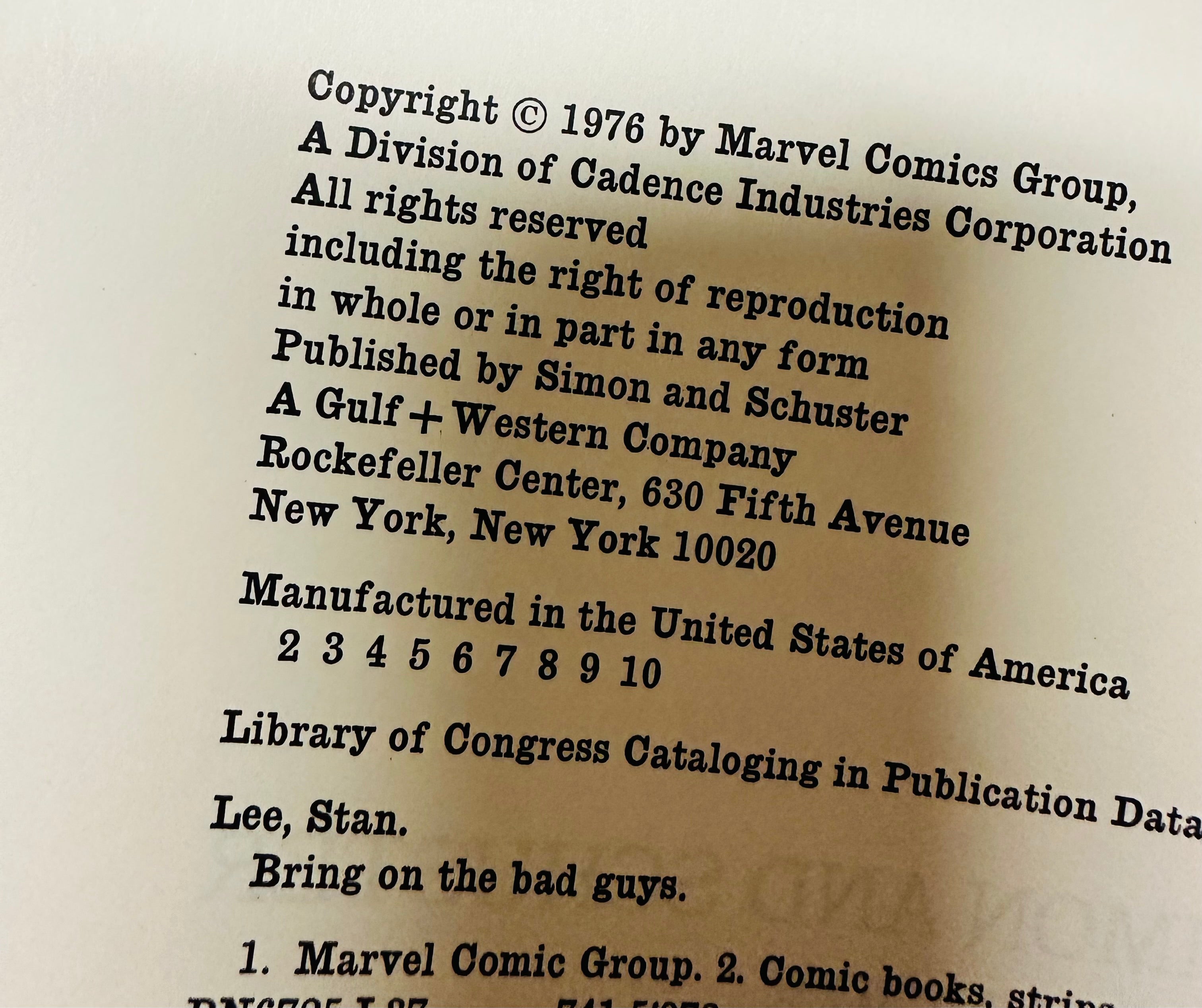 Bring on the Bad Guys Marvel comics large paperback 1976