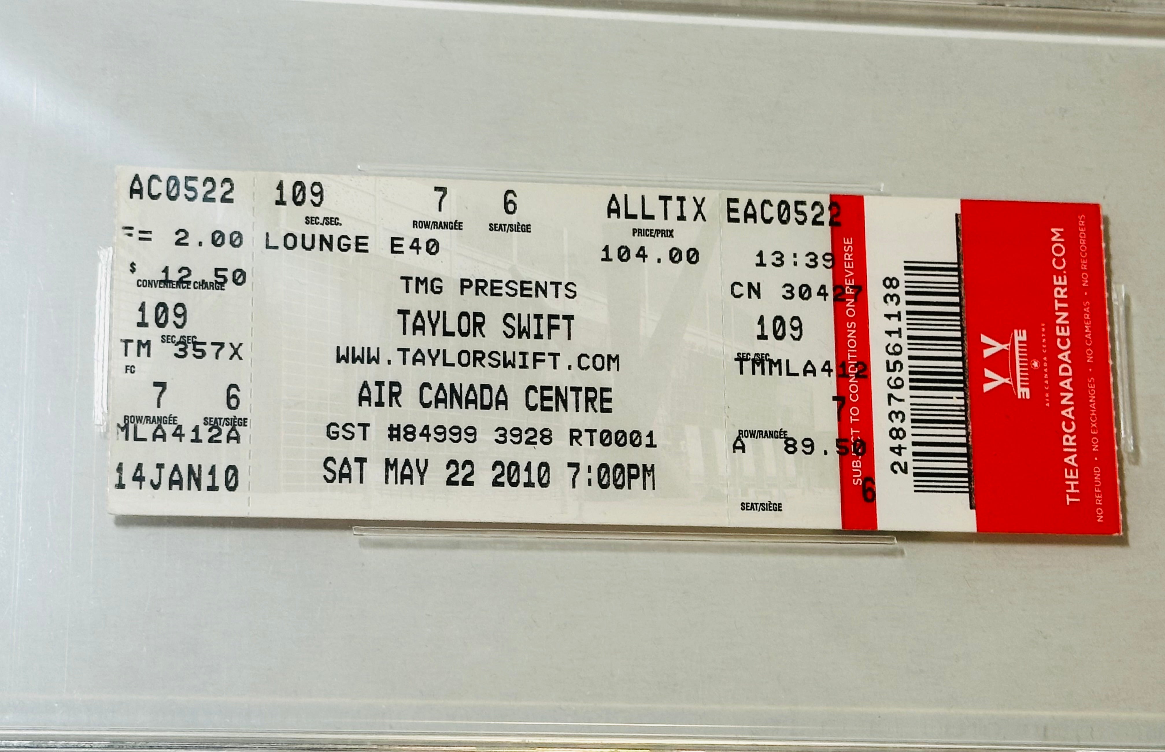 Taylor Swift graded concert ticket 2010