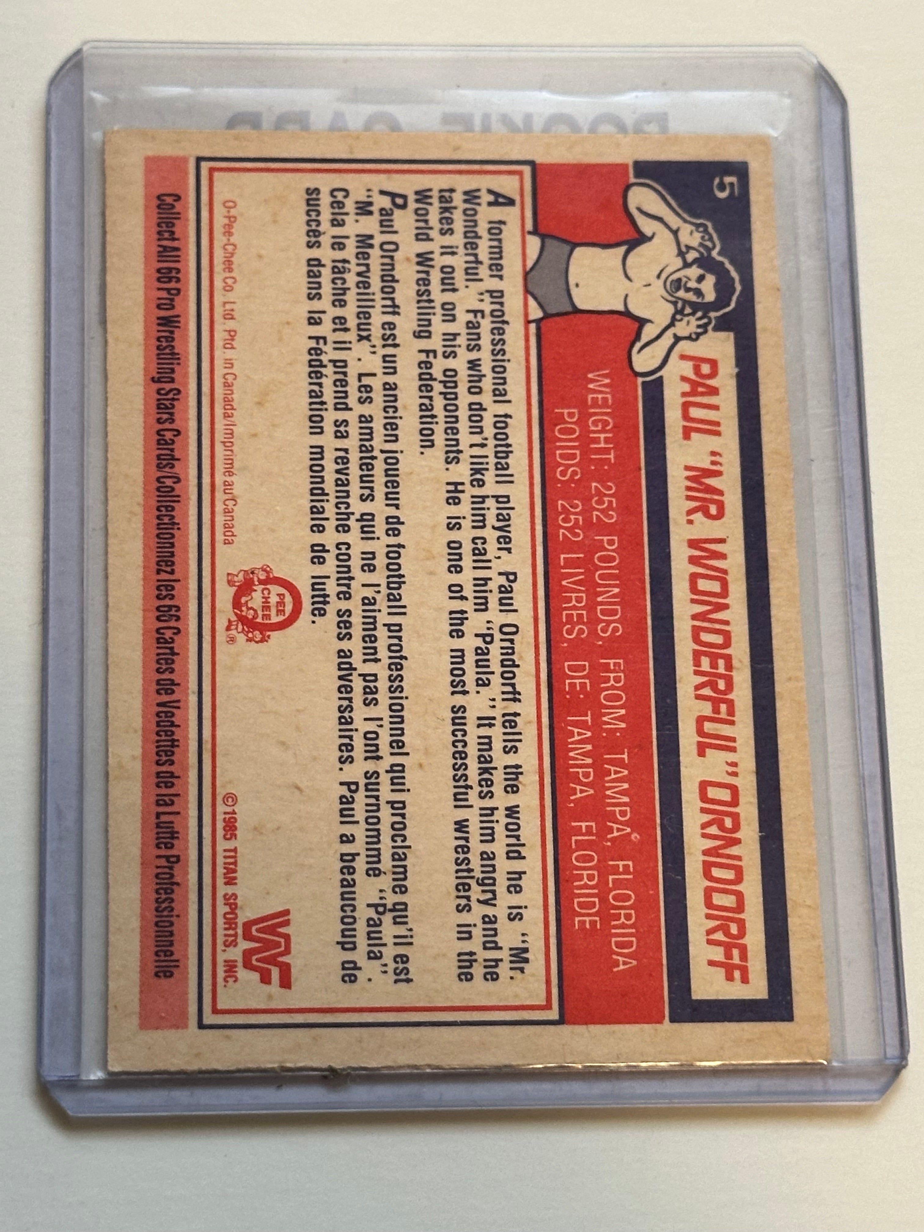 Paul mr. wonderful Orndoriff opc rookie wrestling card 1985
