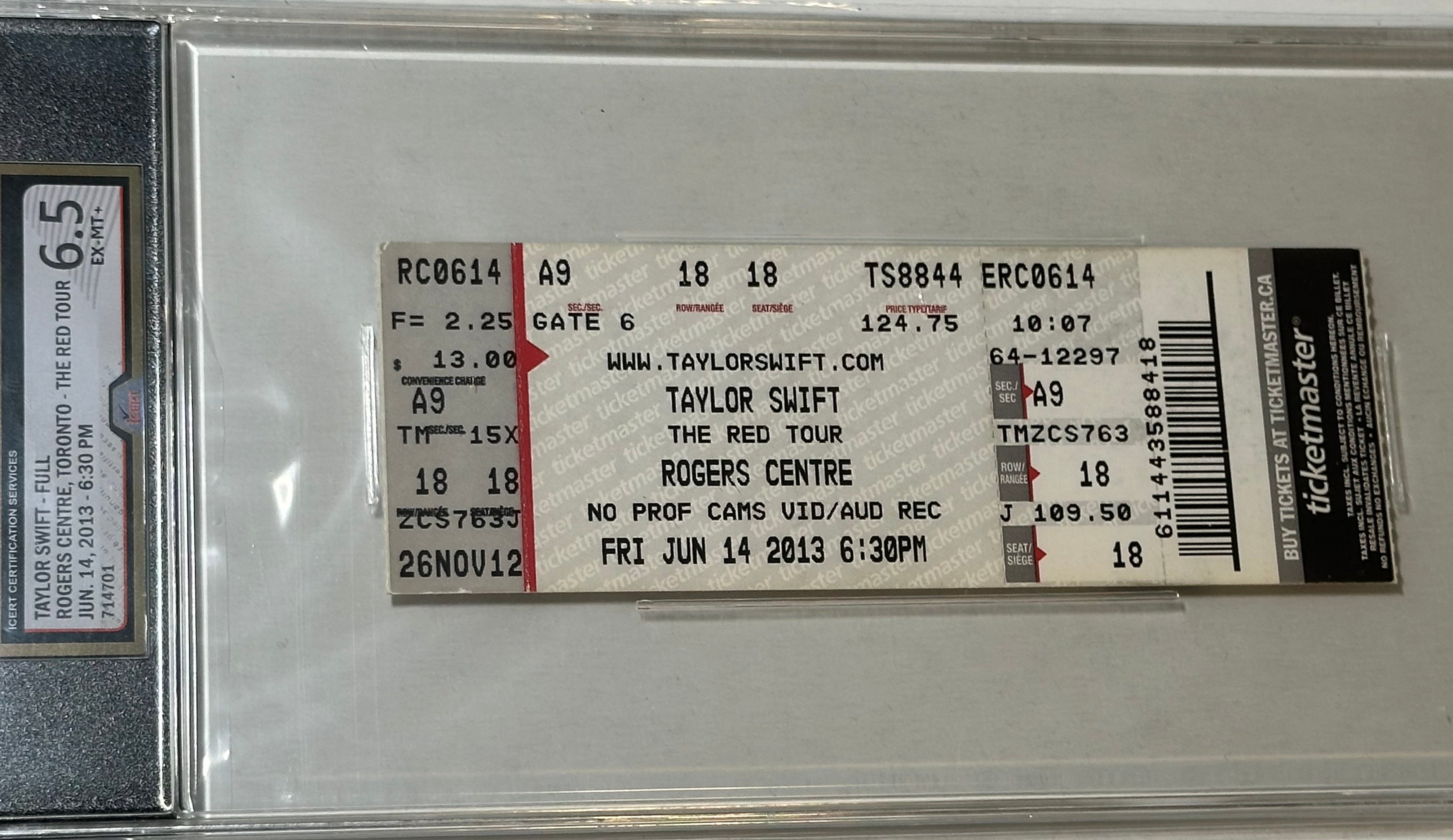 Taylor Swift rare vintage graded concert ticket 2013