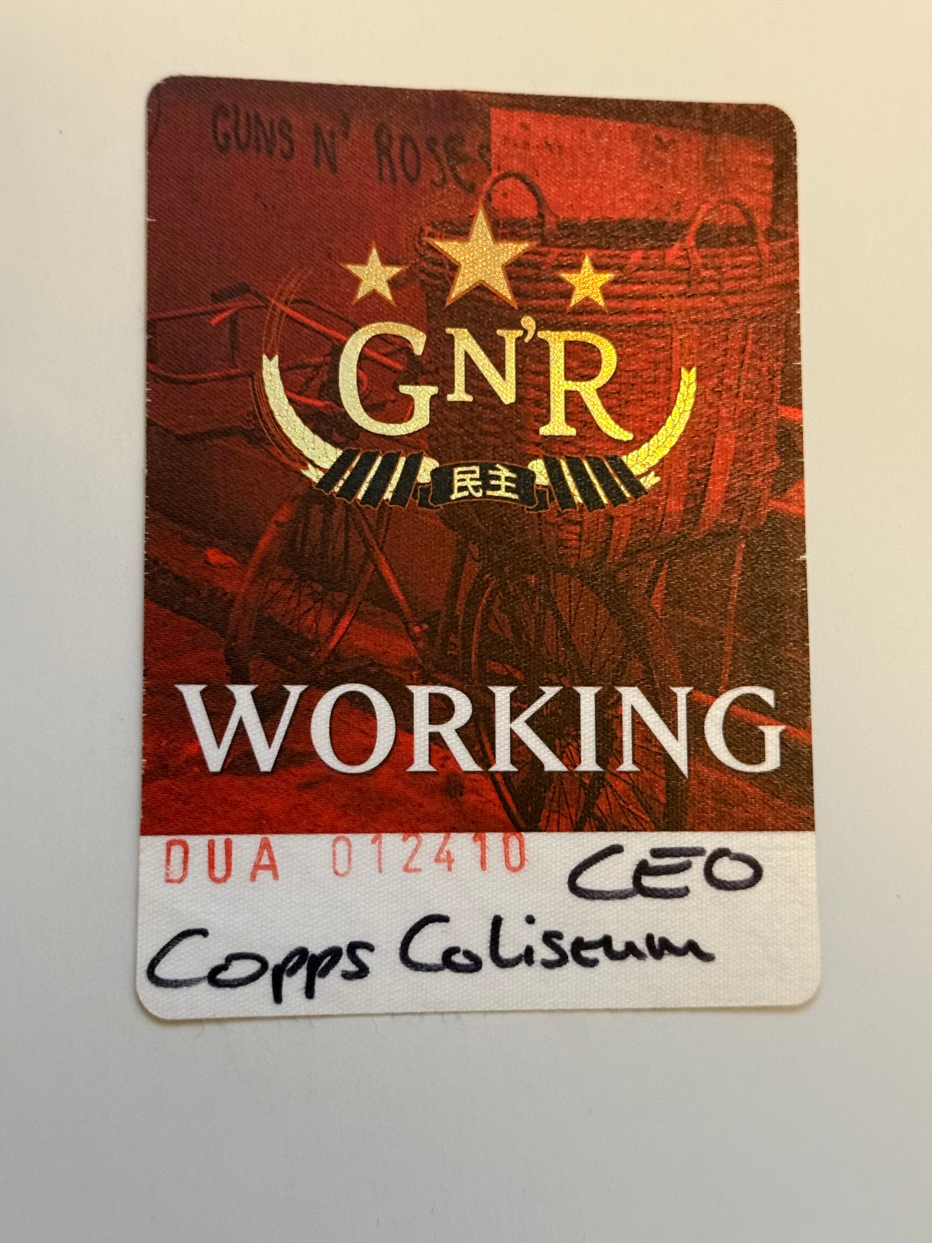 Guns N’ Roses Satin working pass; (marked CEO)