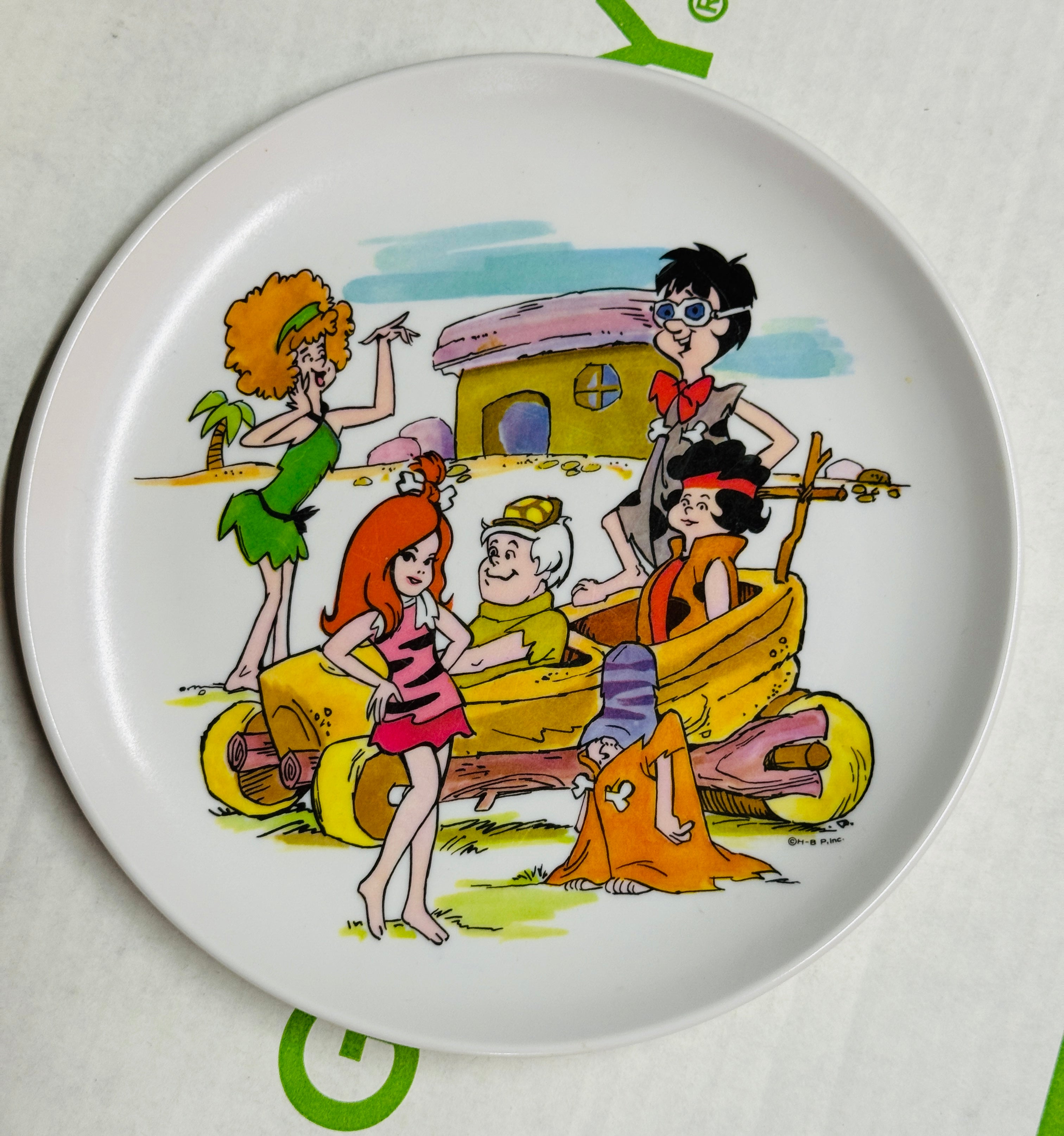 The Flintstones pebbles and Bam Bam plastic plate 1970s