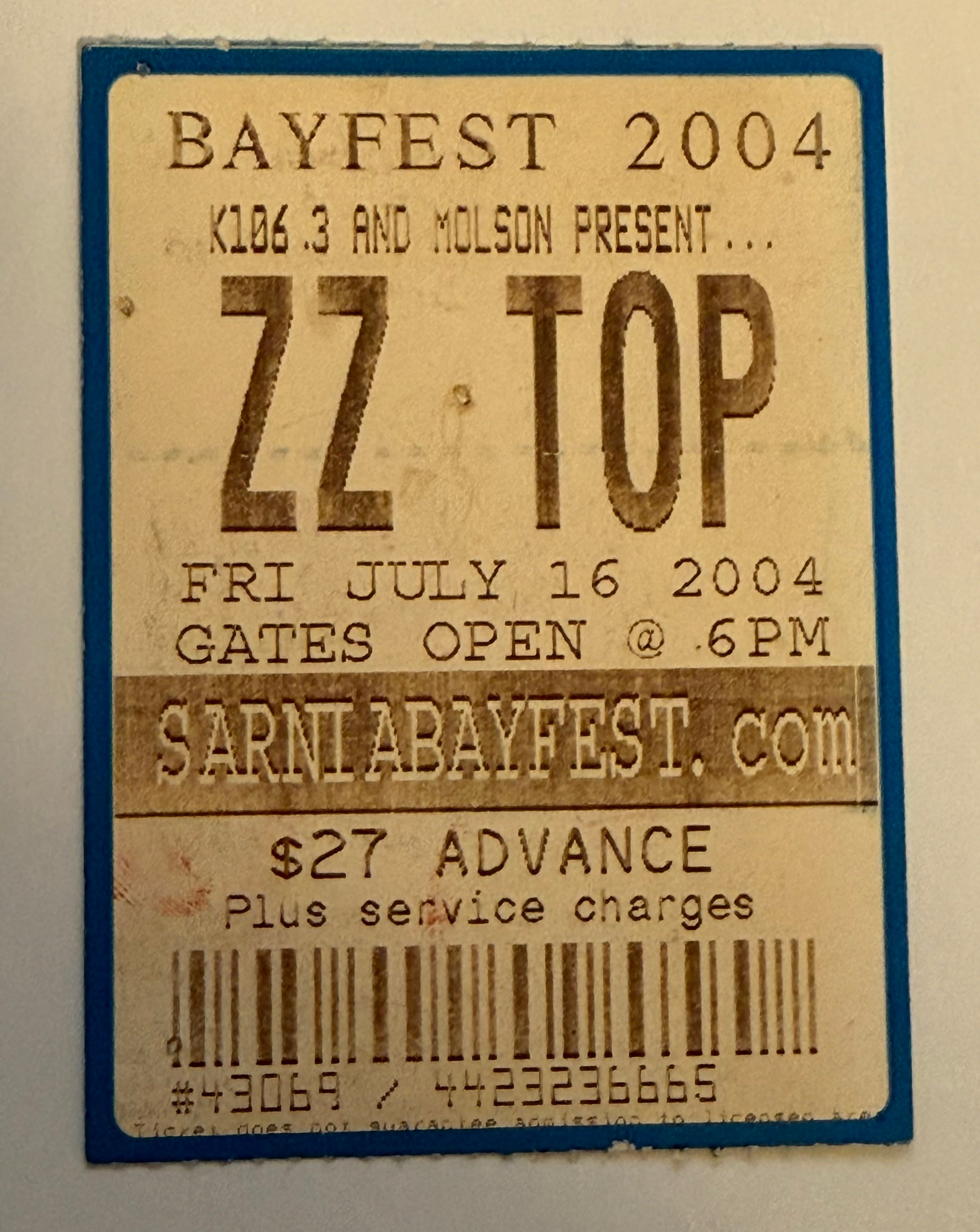 ZZ Top concert ticket from 2004