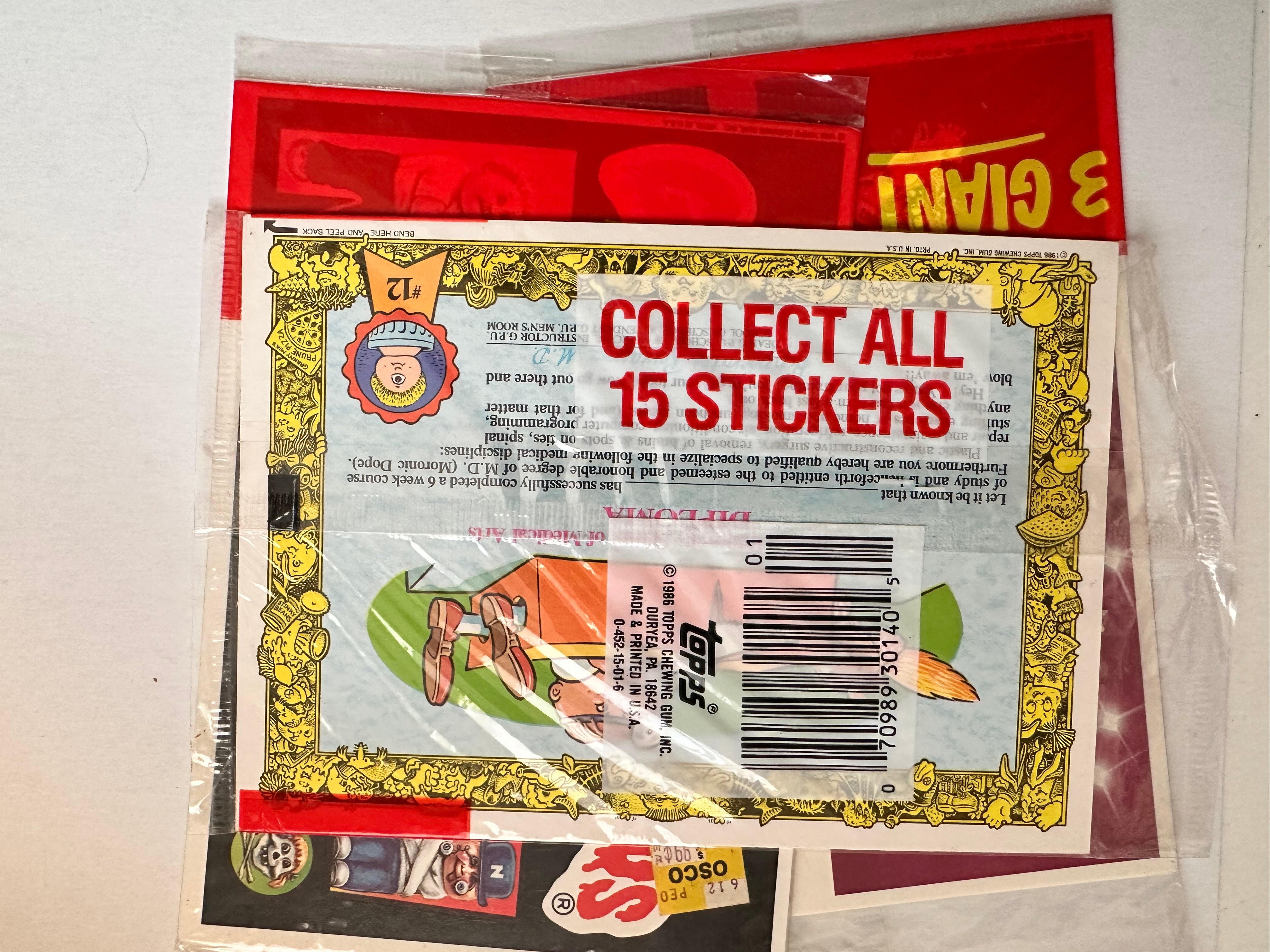 Garbage Pail Kids giant size stickers 3 rare cello packs 1986