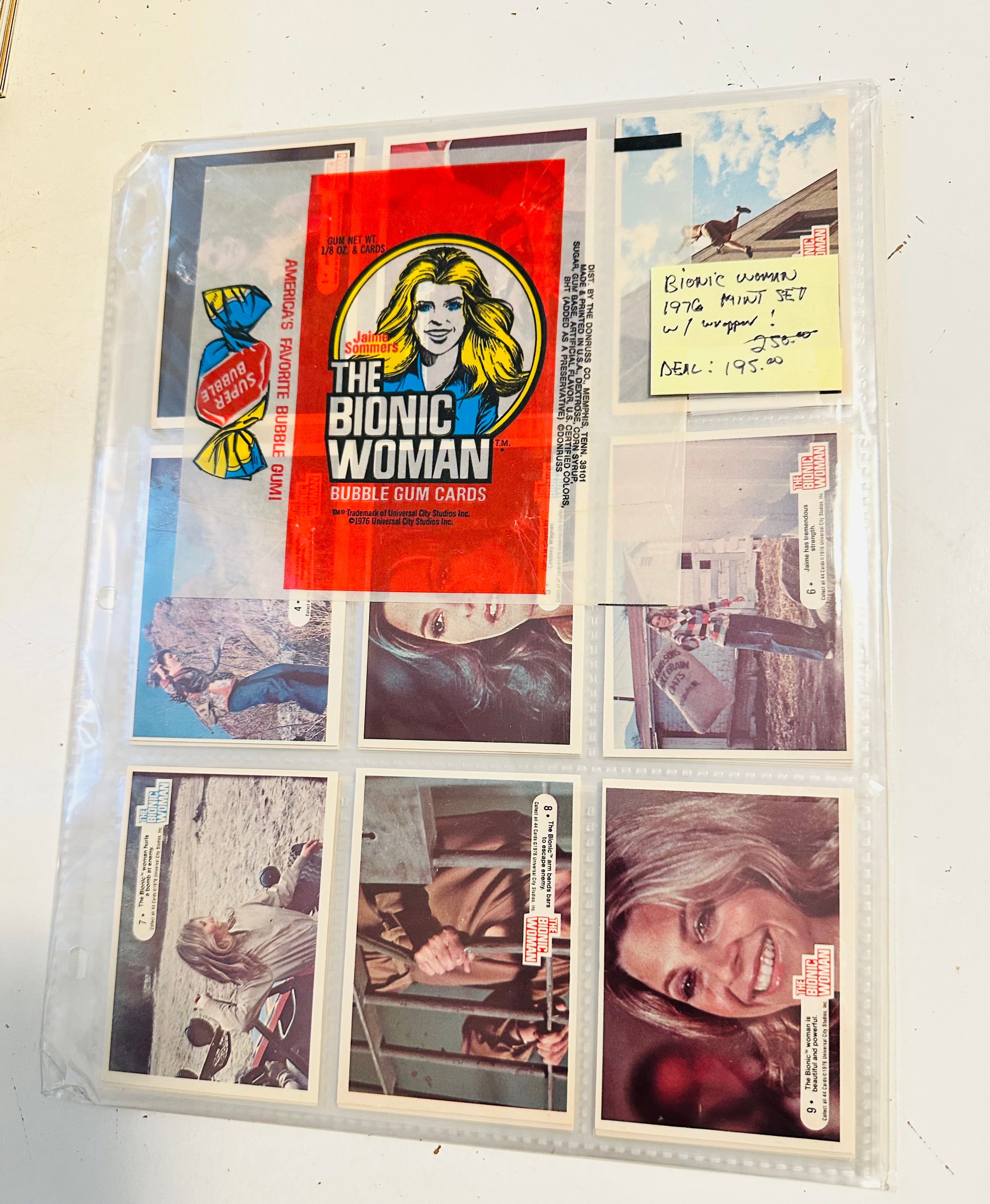 Bionic Woman TV show cards set with wrapper 1976