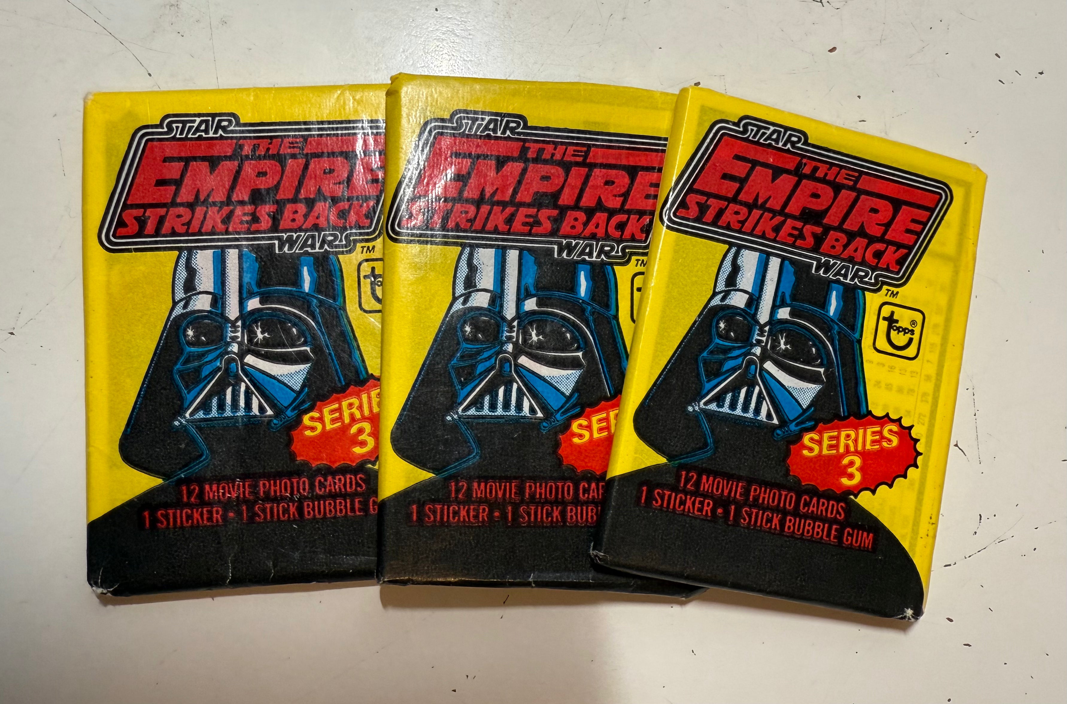 Empire strikes back series 3 movie cards, three sealed packs, 1980