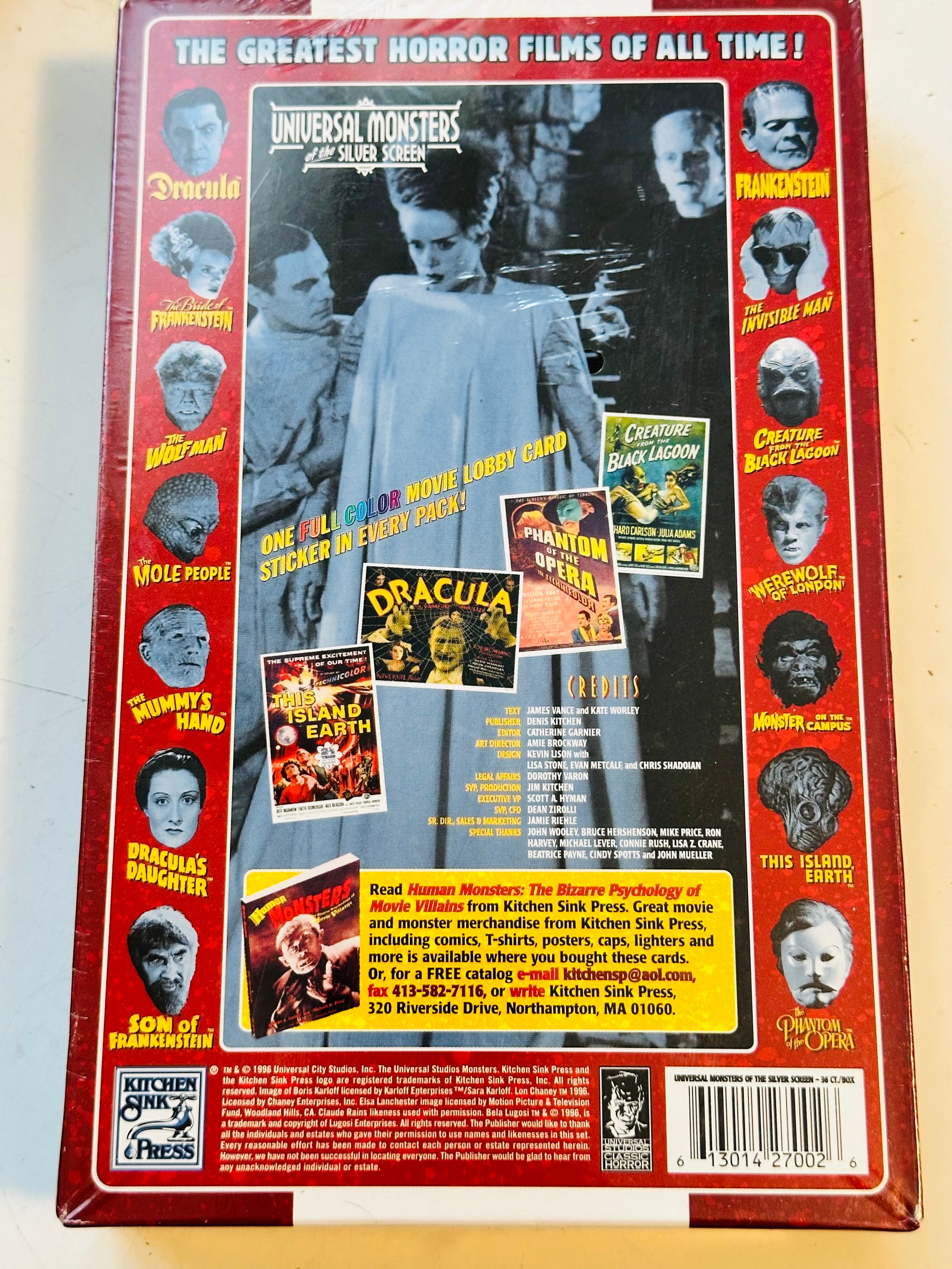 Universal monsters, rare factory sealed cards, box 1989
