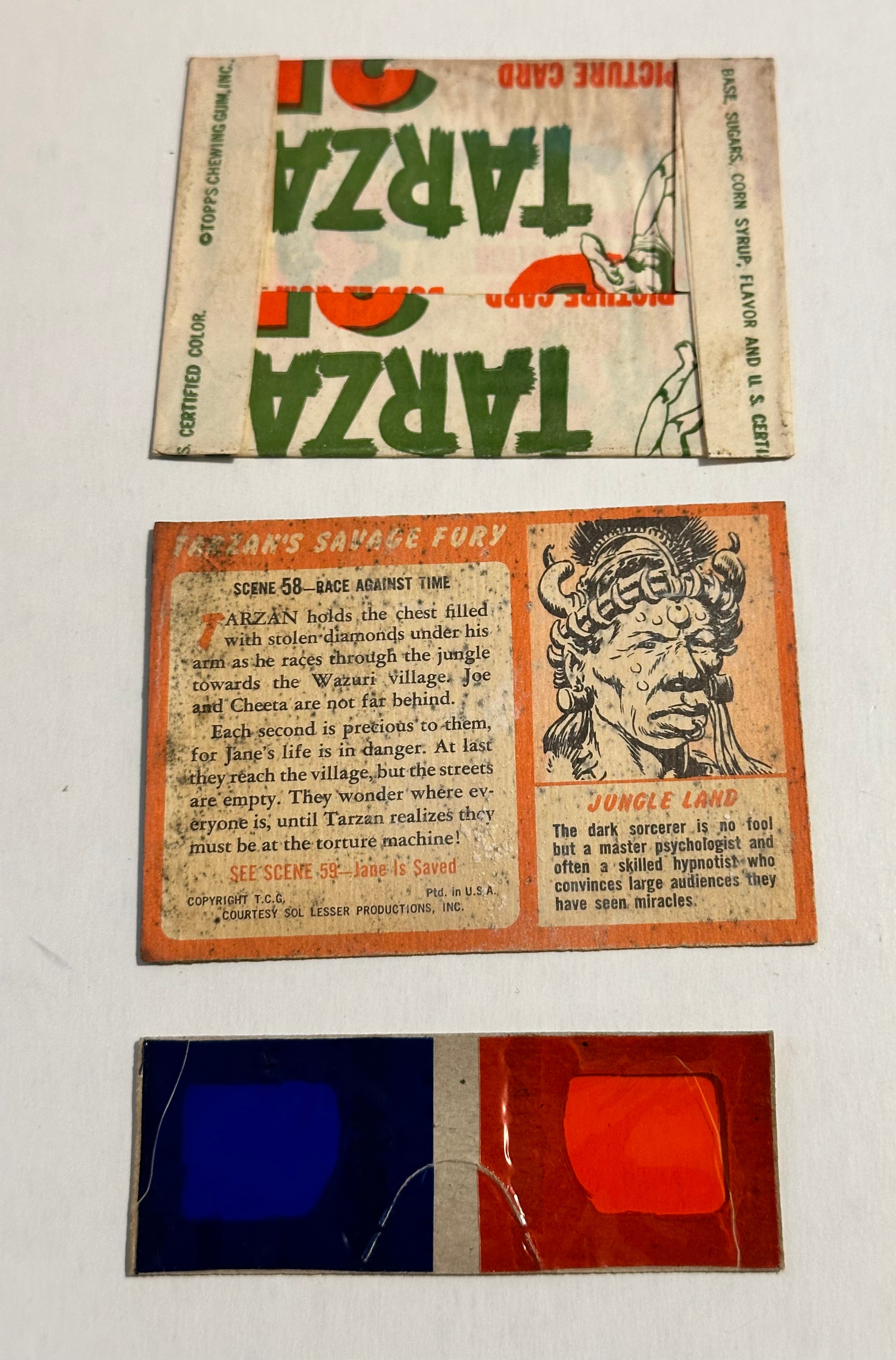 Tarzan 3D rare opened card pack with 3D glasses 1953