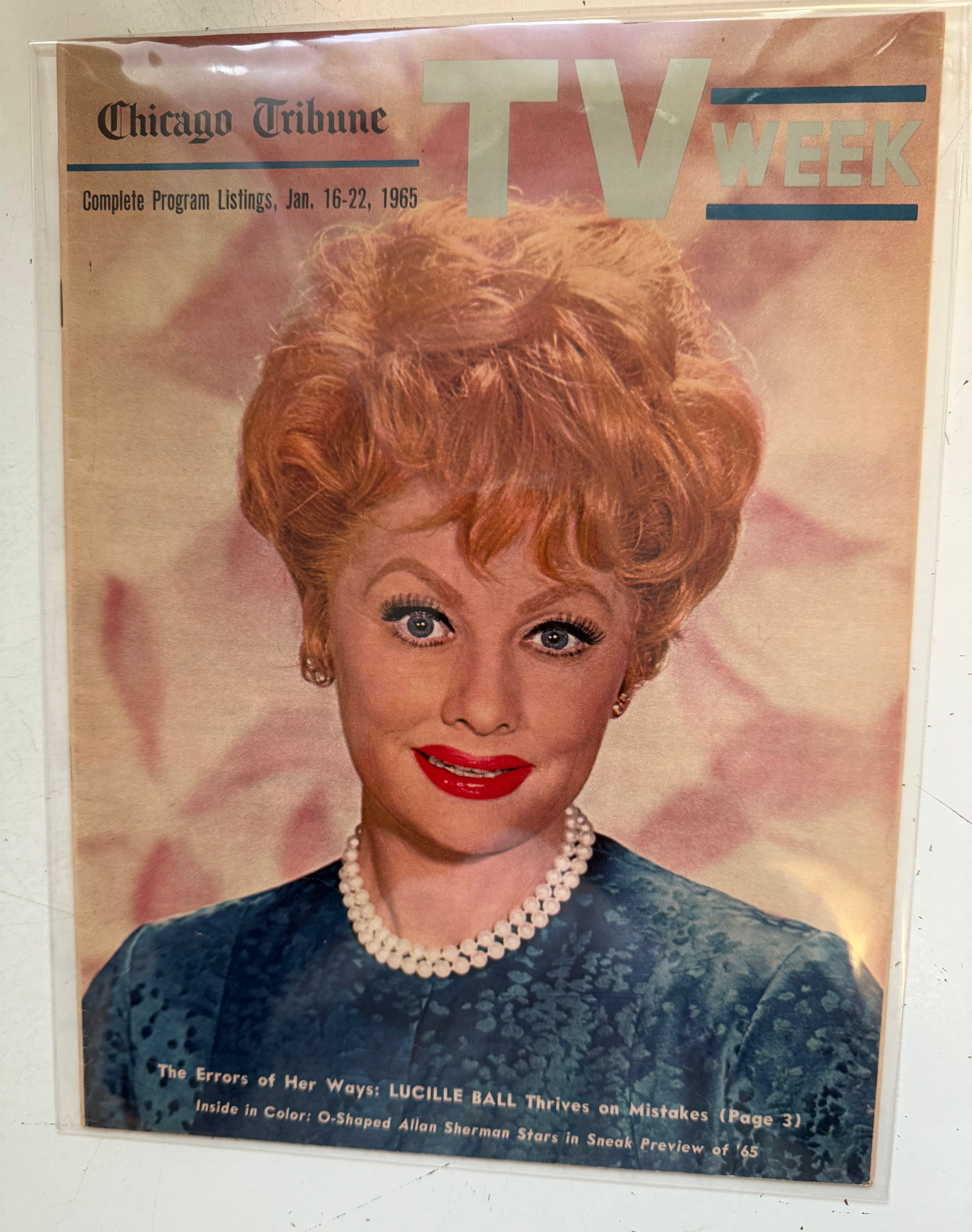 Lucille Ball rare vintage Chicago tribune TV Guide insert 1965