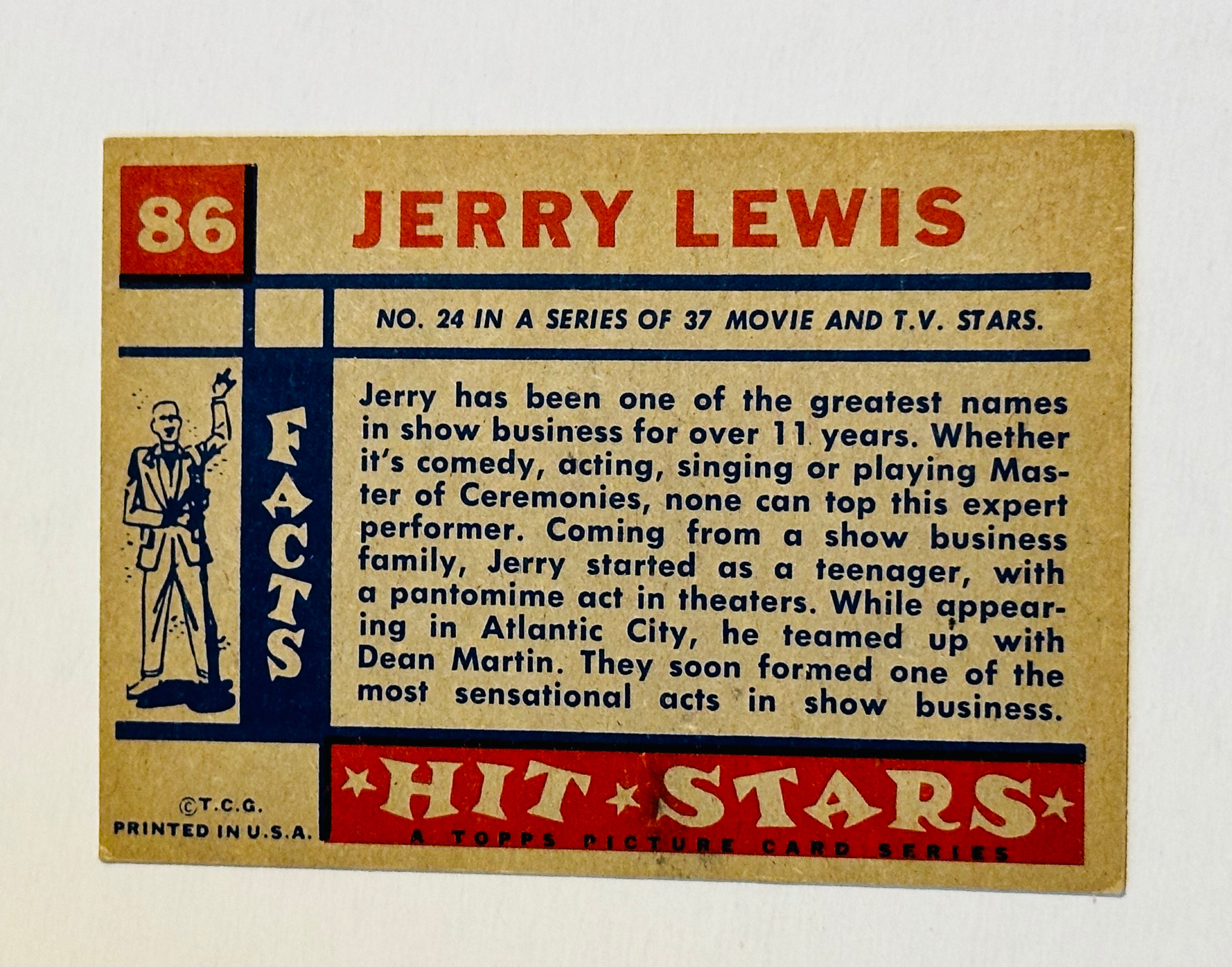Jerry Lewis hit stars, rare vintage card, 1957