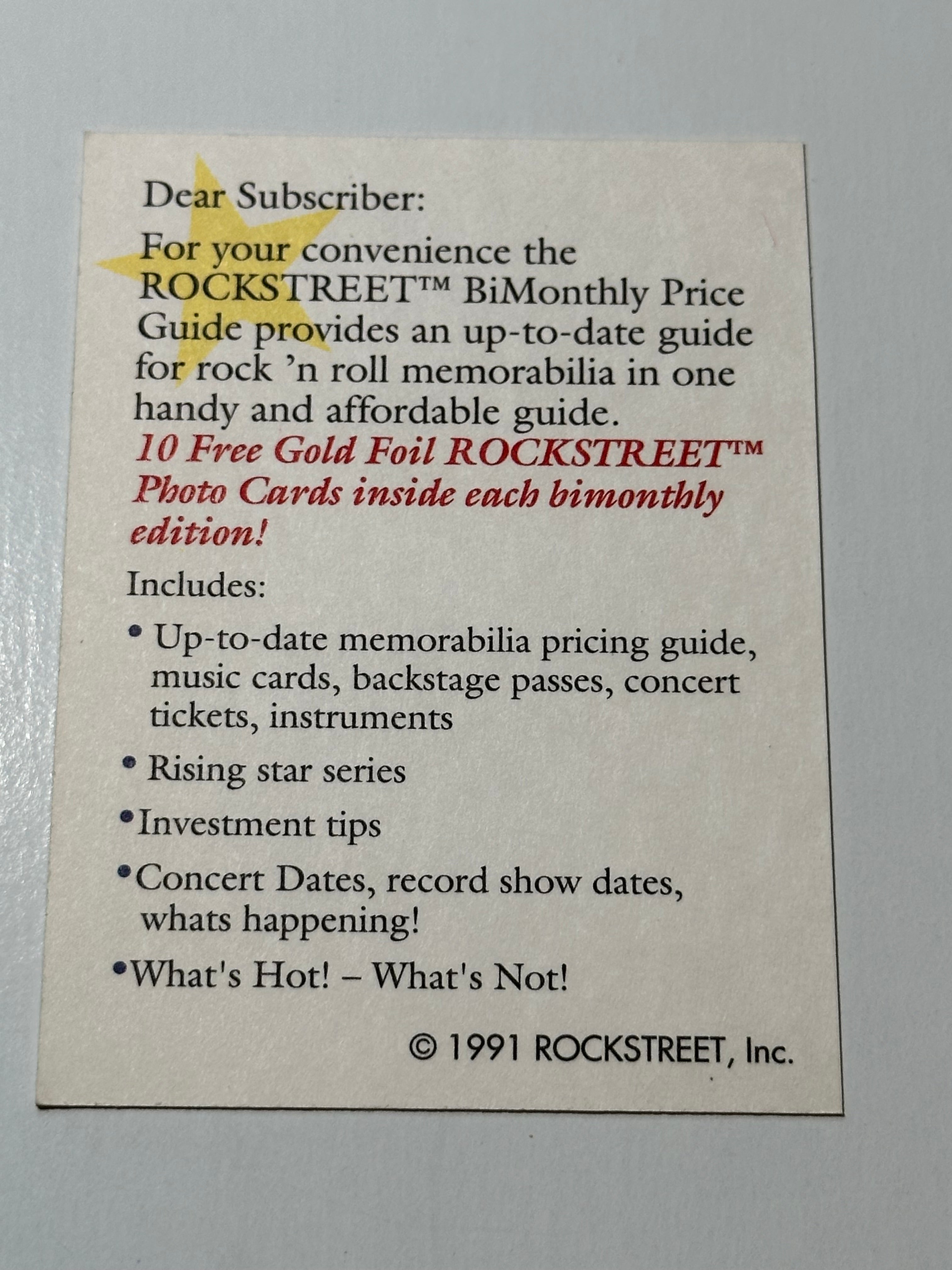 Bruce Springsteen rare vintage rockstar card 1991