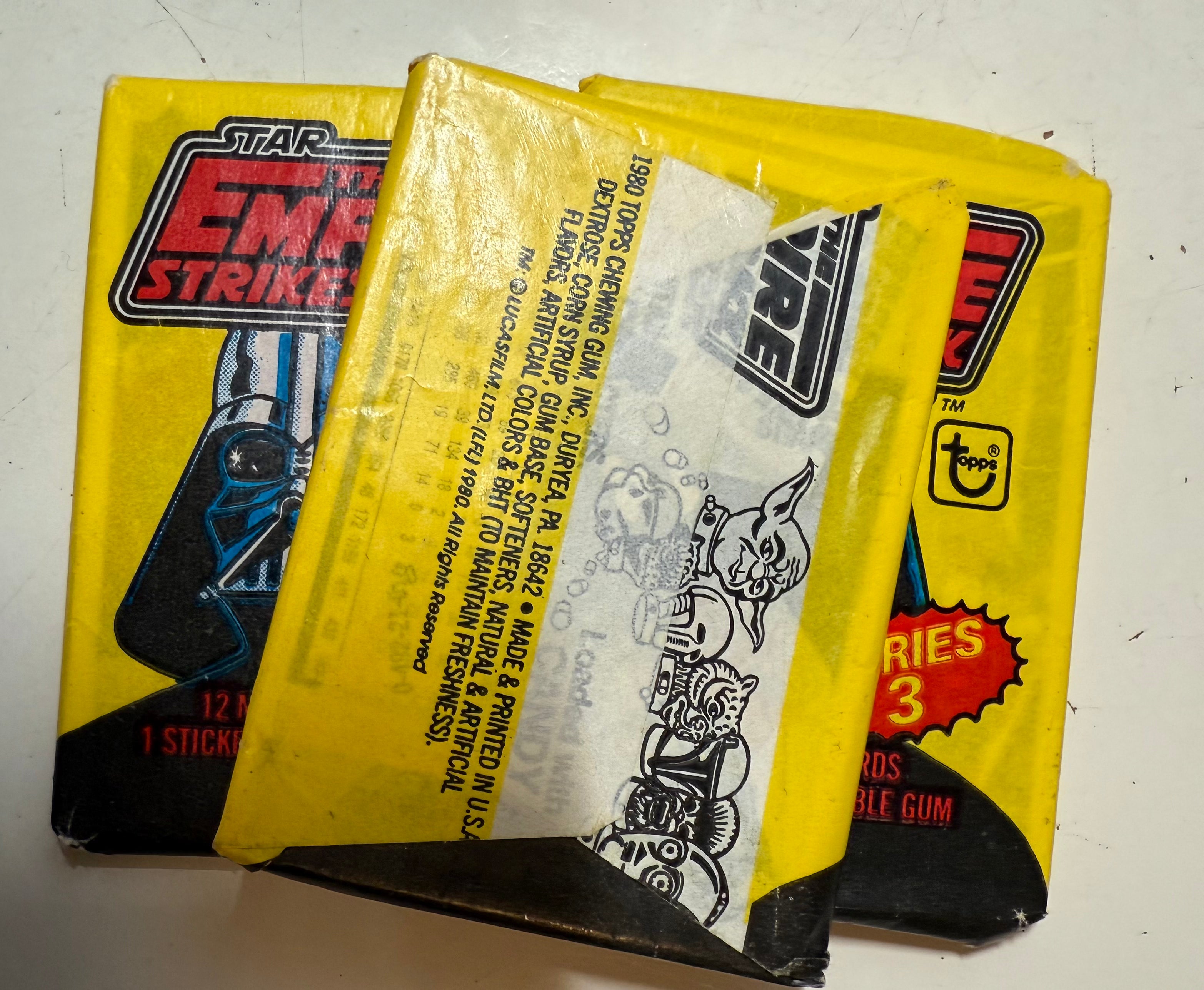 Empire strikes back series 3 movie cards, three sealed packs, 1980