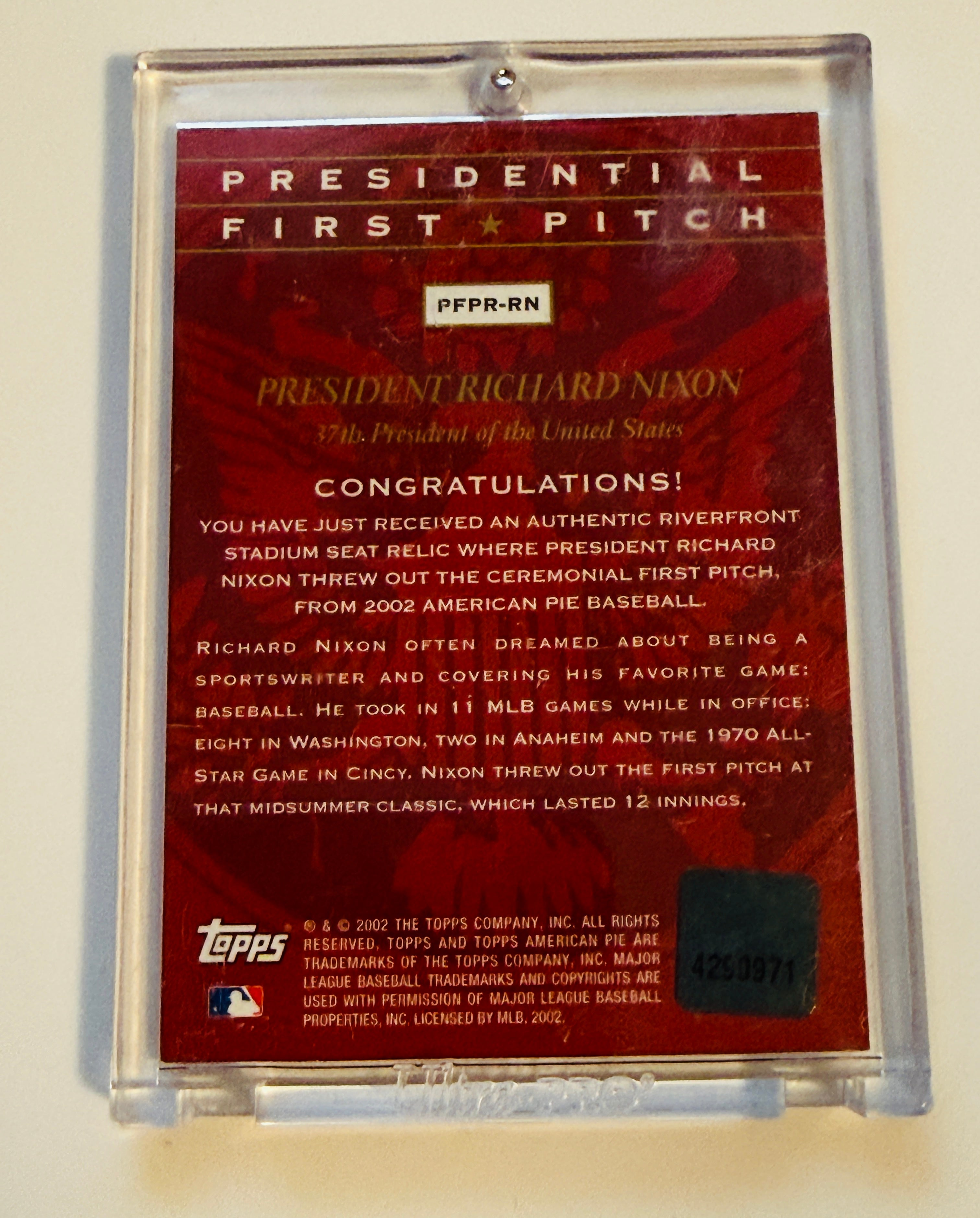 The president of United States Richard Nixon memorabilia insert card