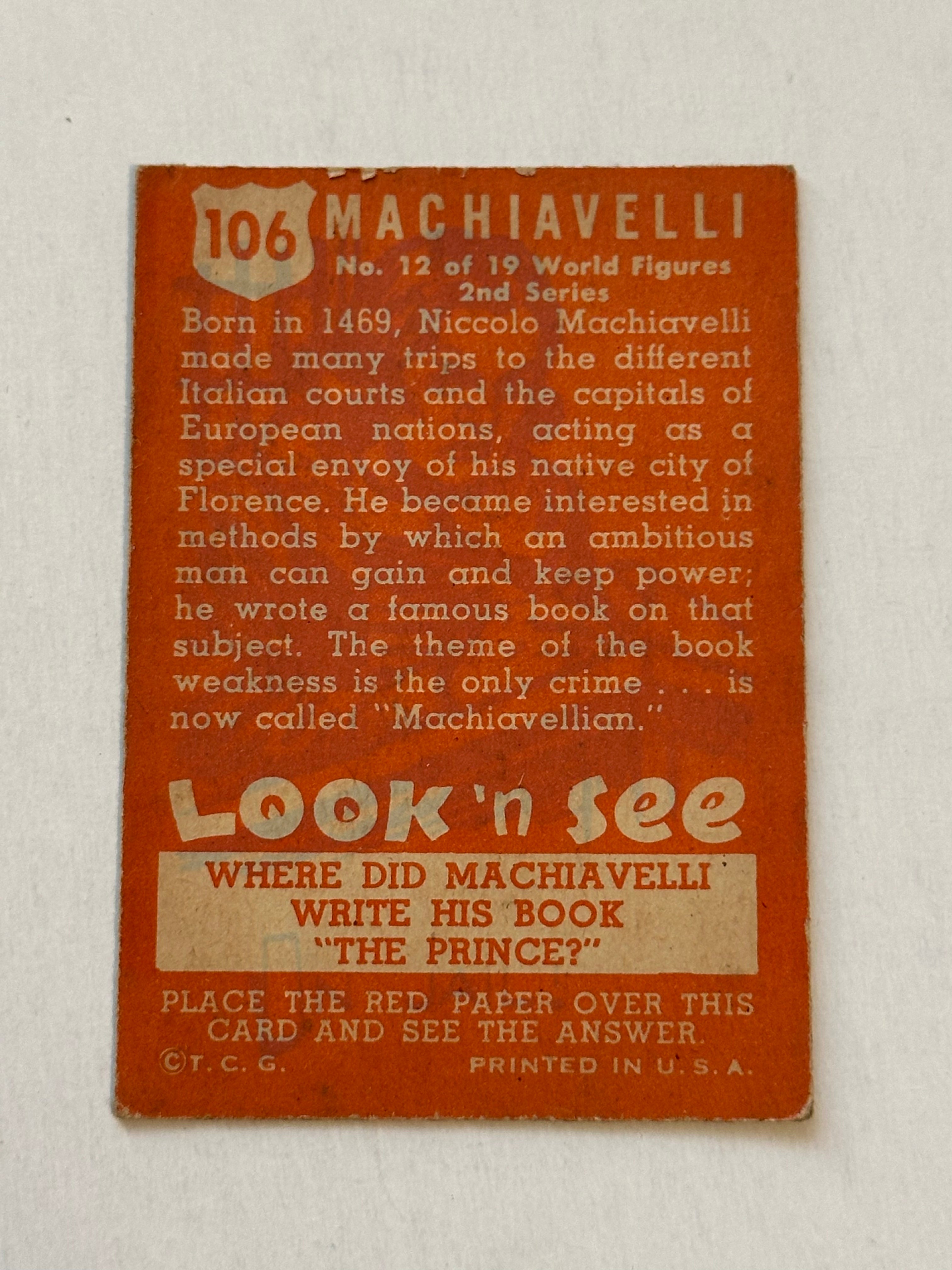 1952 Topps Look and See Machivelli rare ex condition card