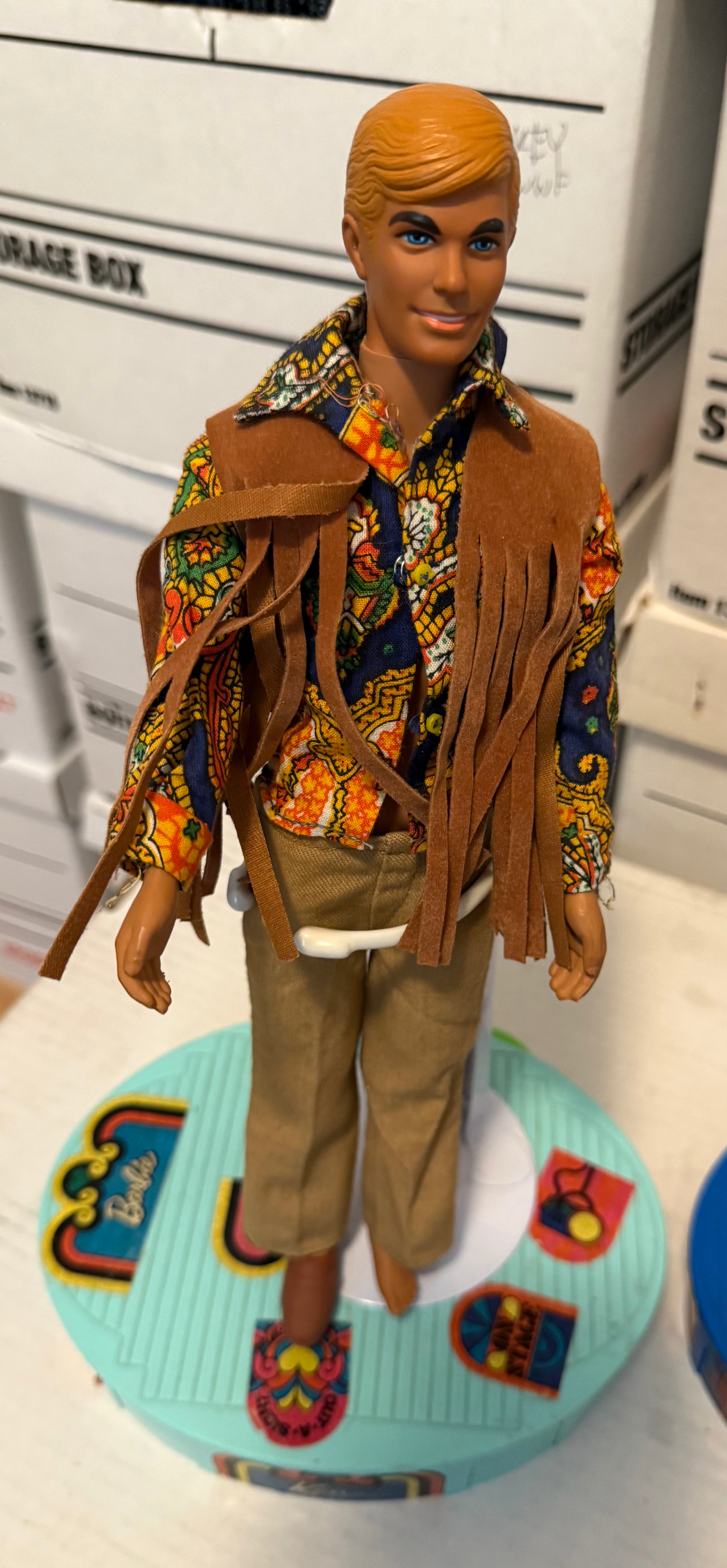 Barbie and Ken rare Hippy Dolls with display stands 1970s