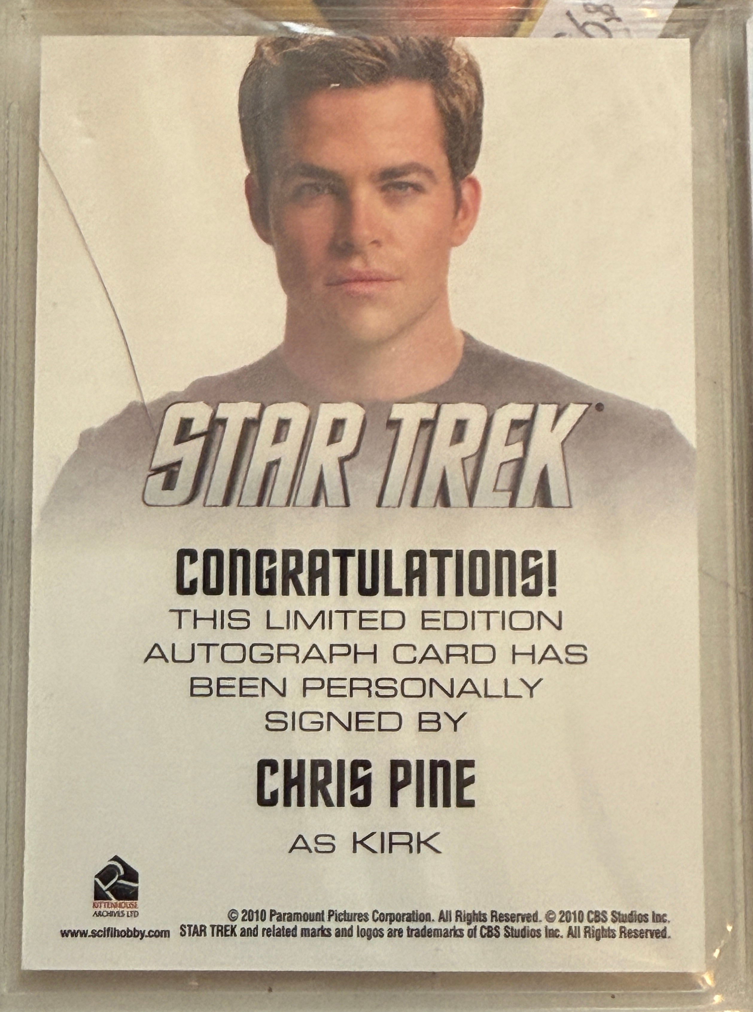 Star Trek Chris Pine rare autograph insert card 2010
