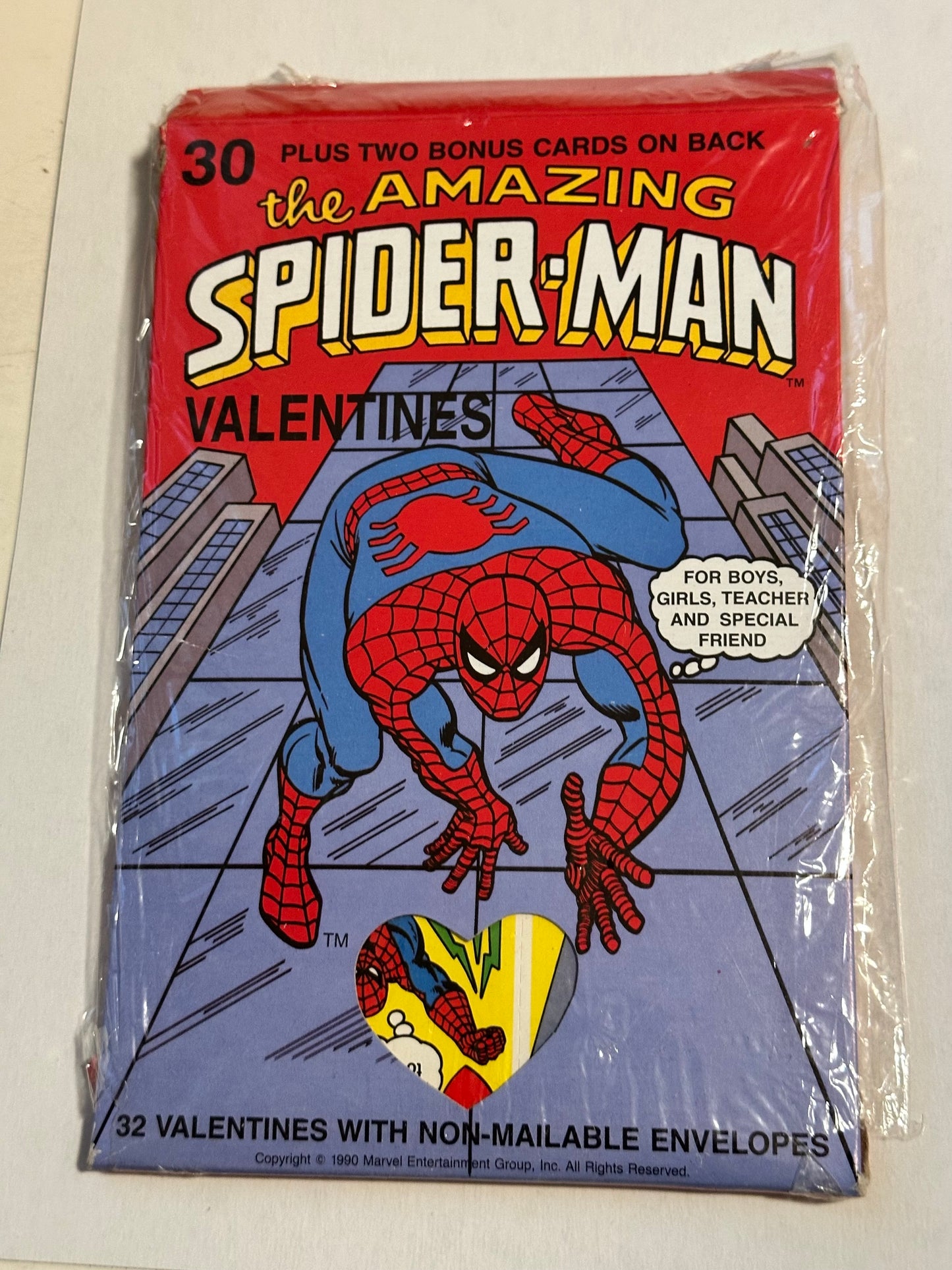 Spider-Man, Valentine’s rare vintage factory seal box, 1990