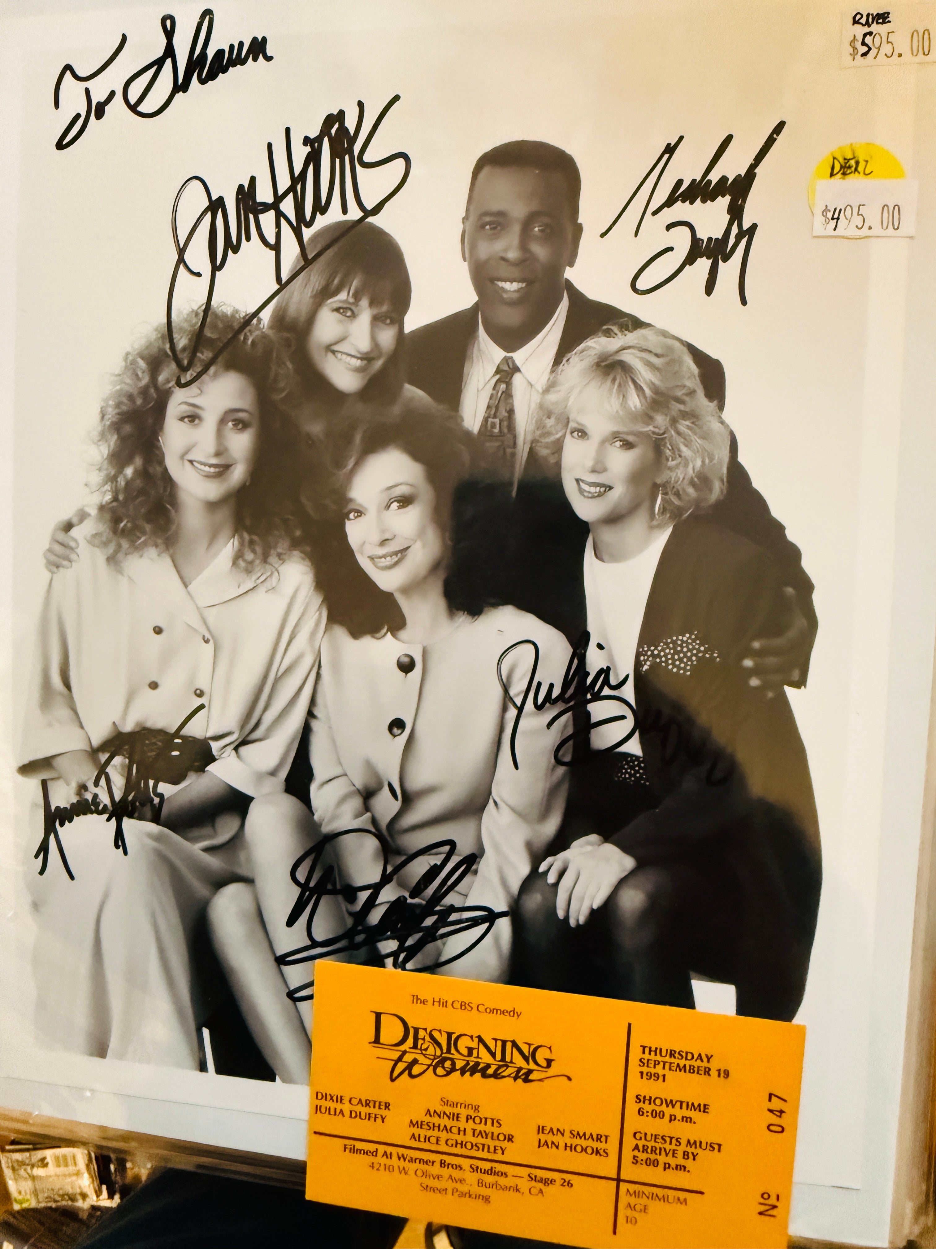 Designing women TV show rare multi cast autograph signed photo with COA plus original studio episode taping ticket