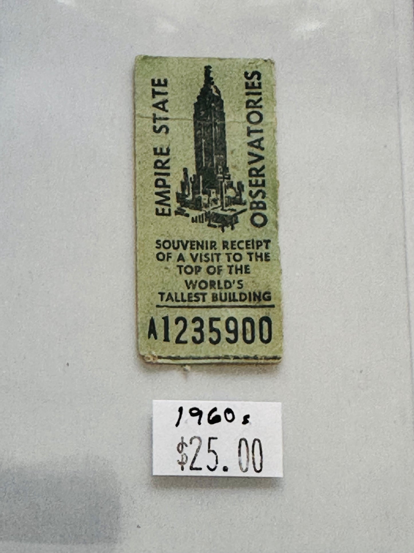 1960 New York City original Empire State Building receipt ticket