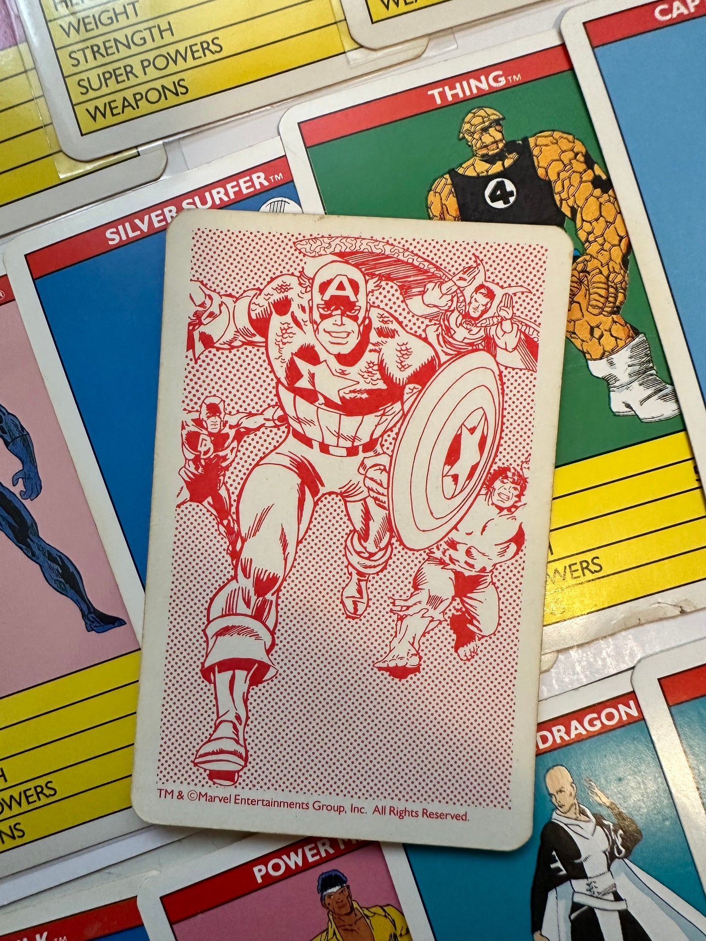 Marvel, super trump rare game cards set 1988