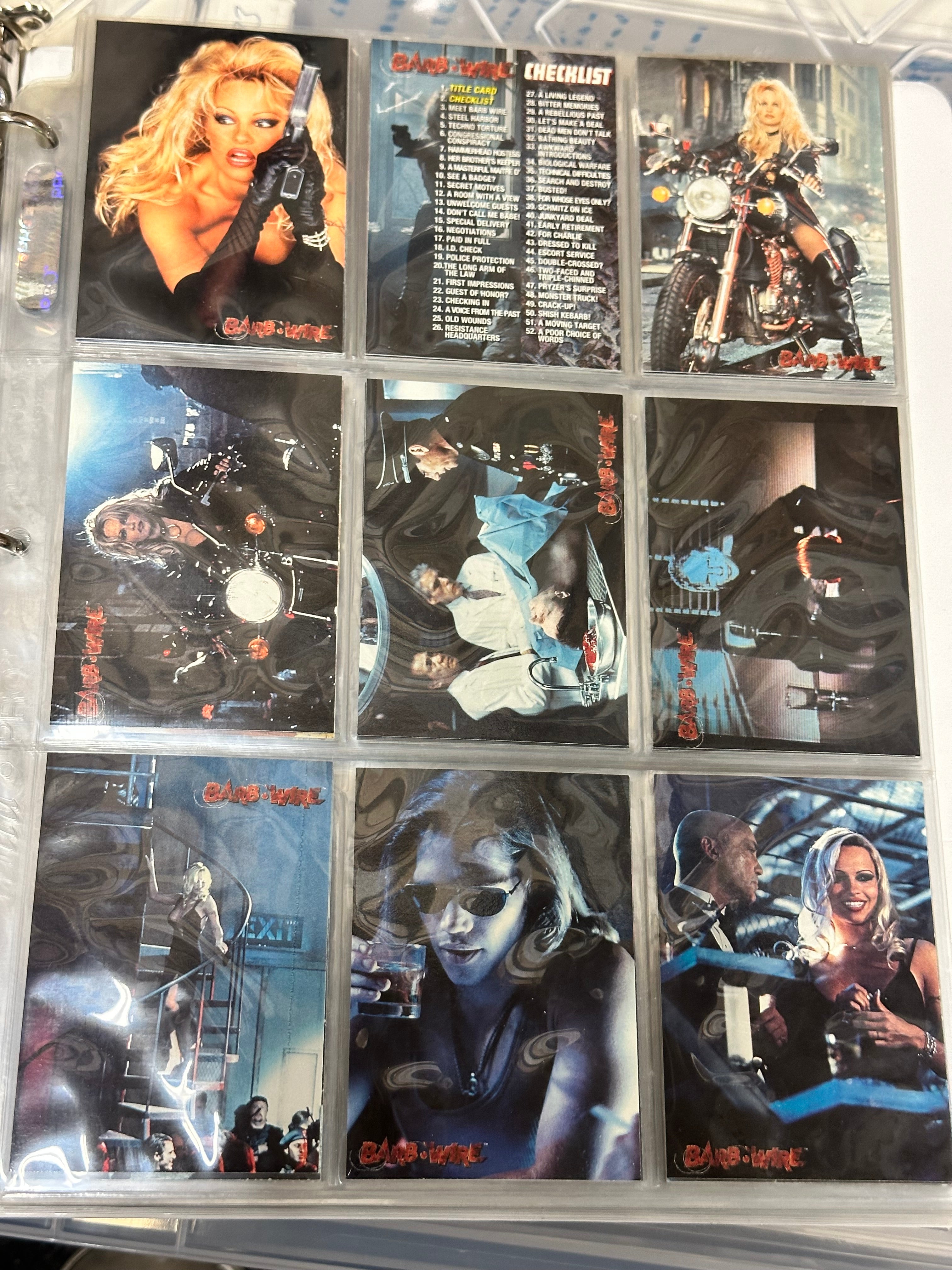Pamela Anderson, barbed wire movie cards, set with insert set and pages in binder, 1996