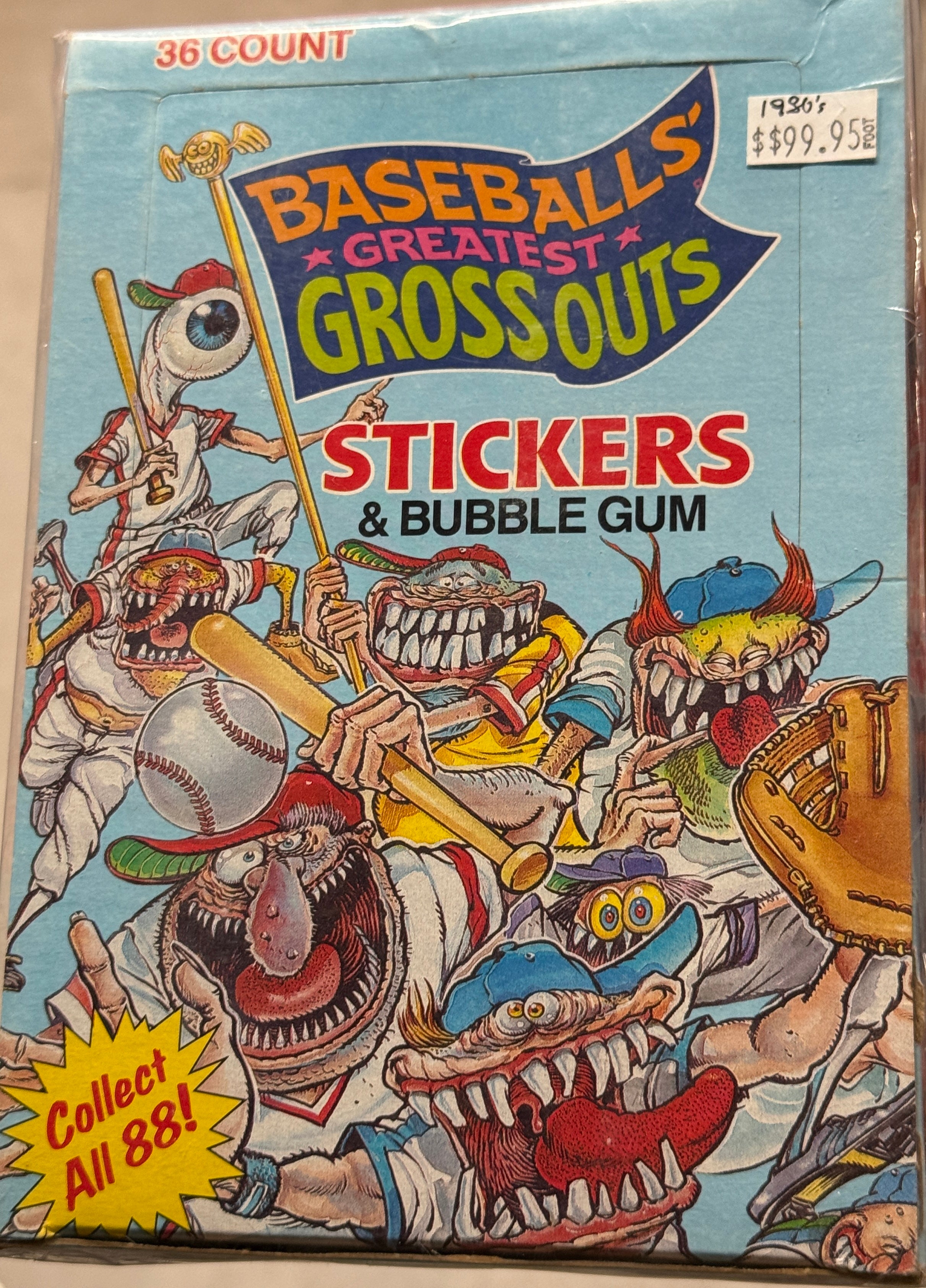 Baseball greatest gross outs sticker cards box 1988