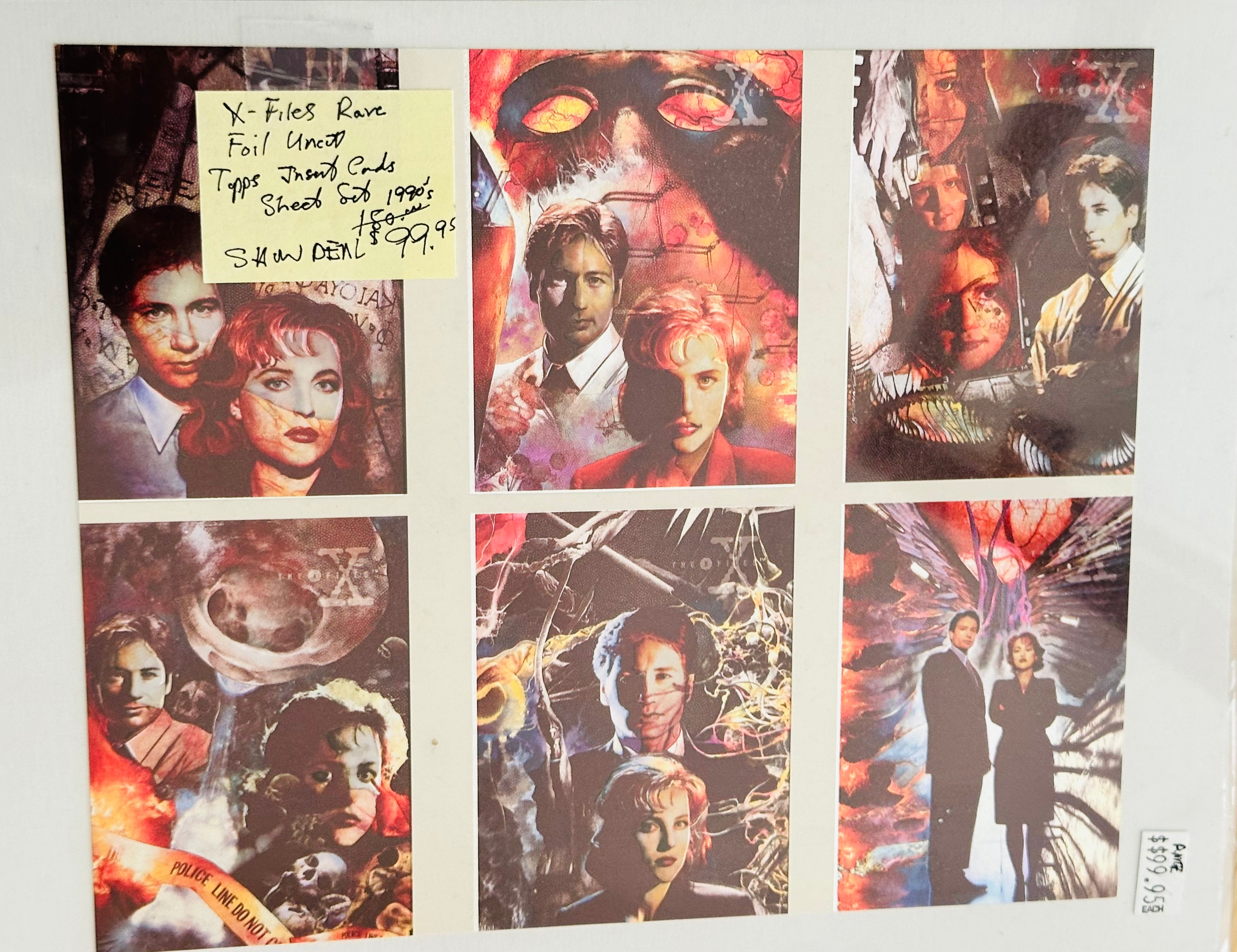 X-Files TV show rare foil inserts Uncut Card Sheet 1990s