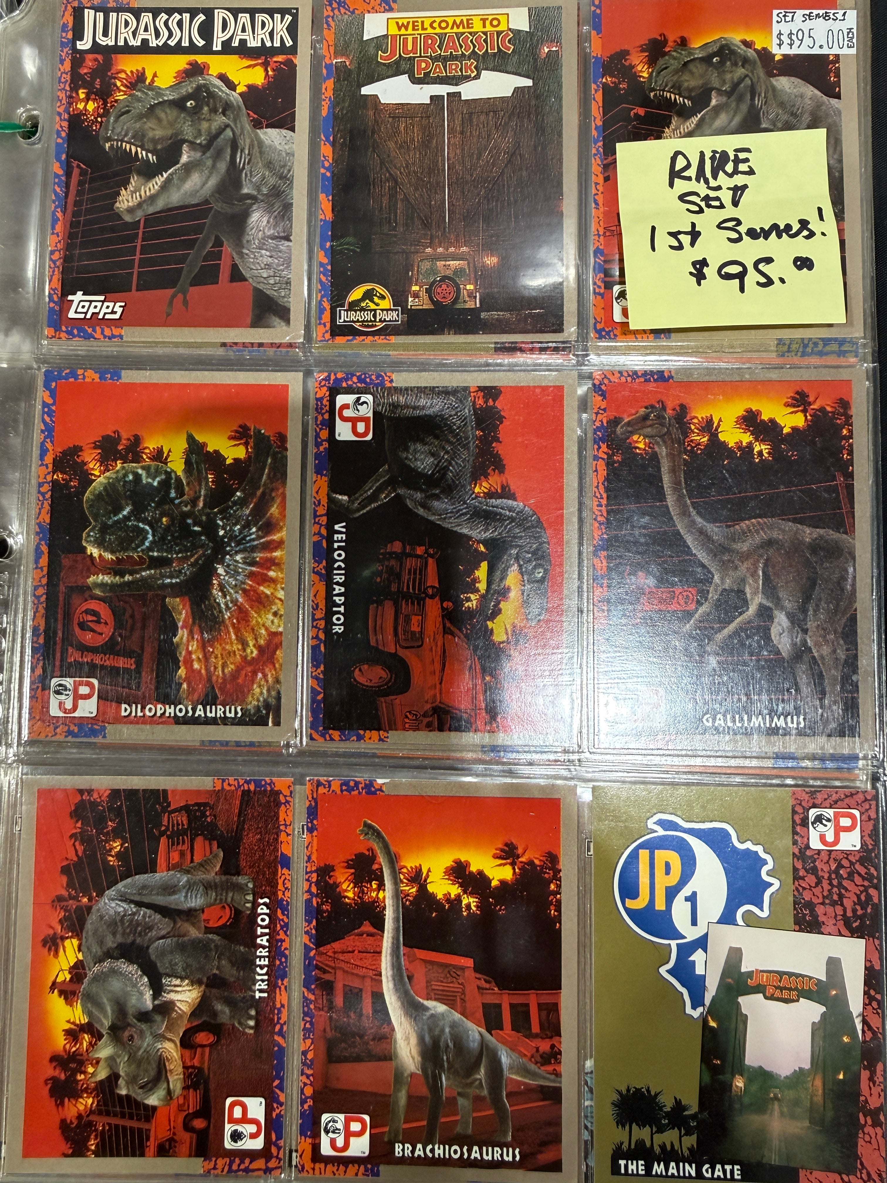 Jurassic Park movie rare first series cards set in pages 1990s