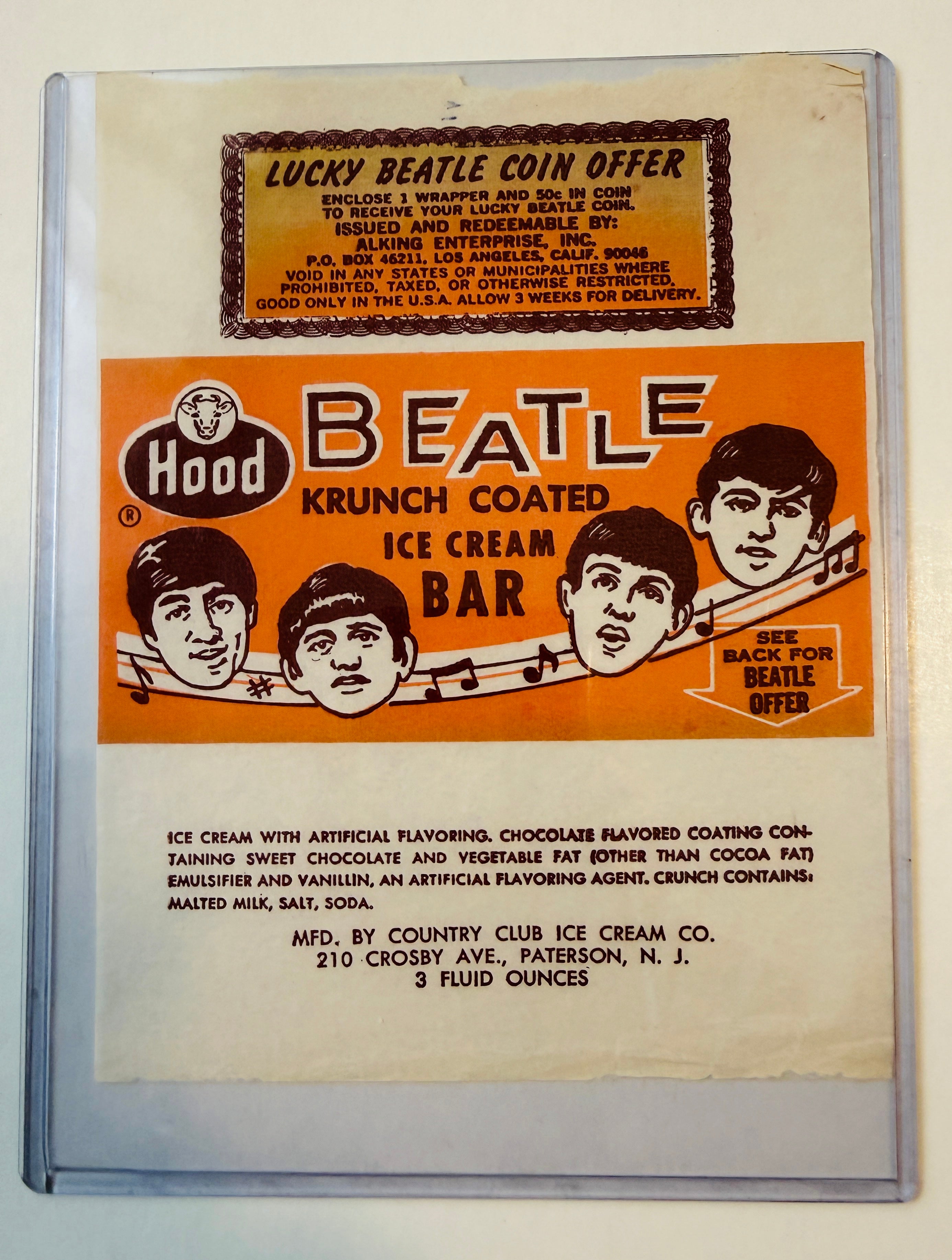 Beatles, rare original ice cream wrapper 1964