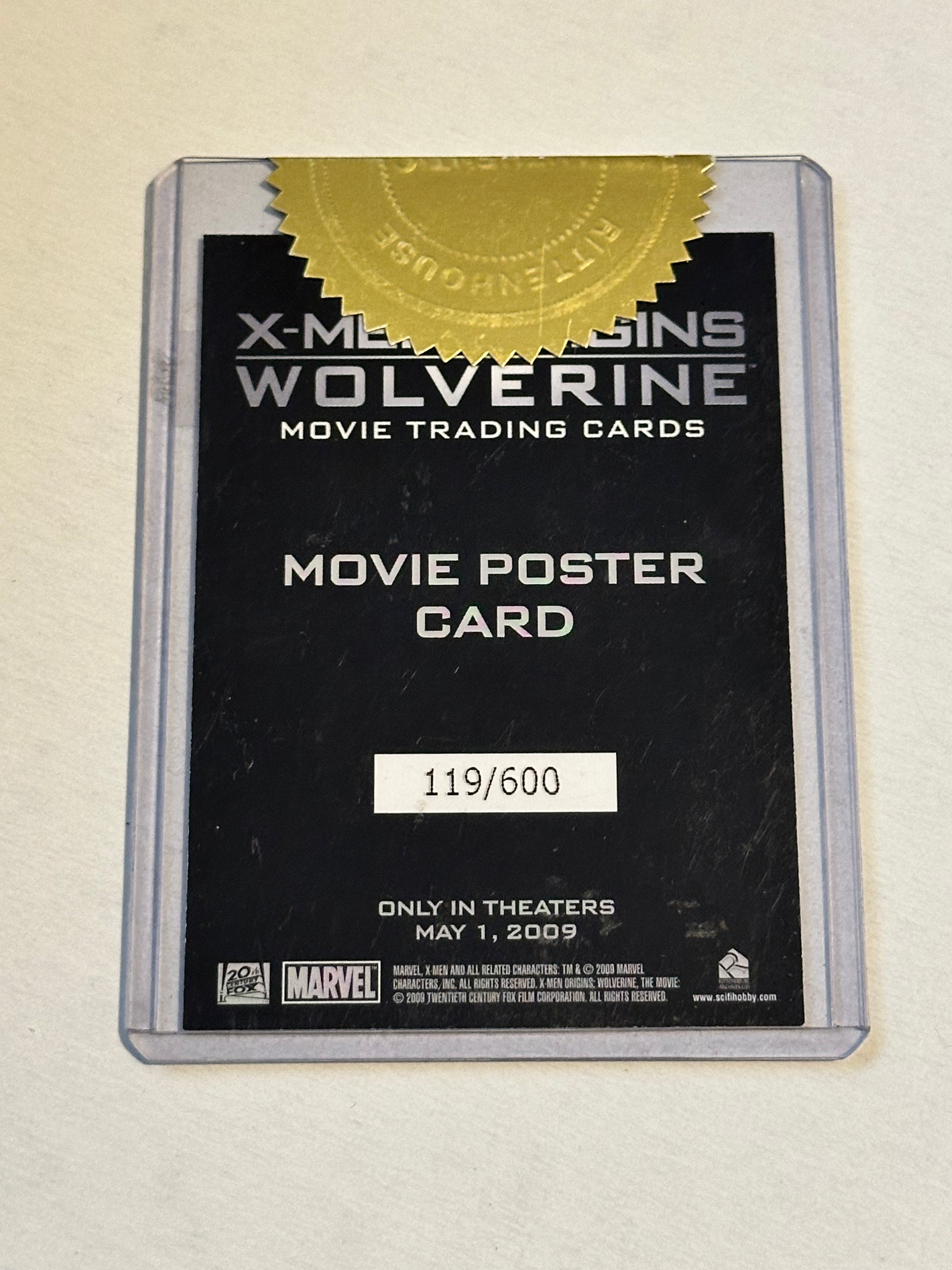 X-Men wolverine movie poster, rare numbered insert card with seal 2009