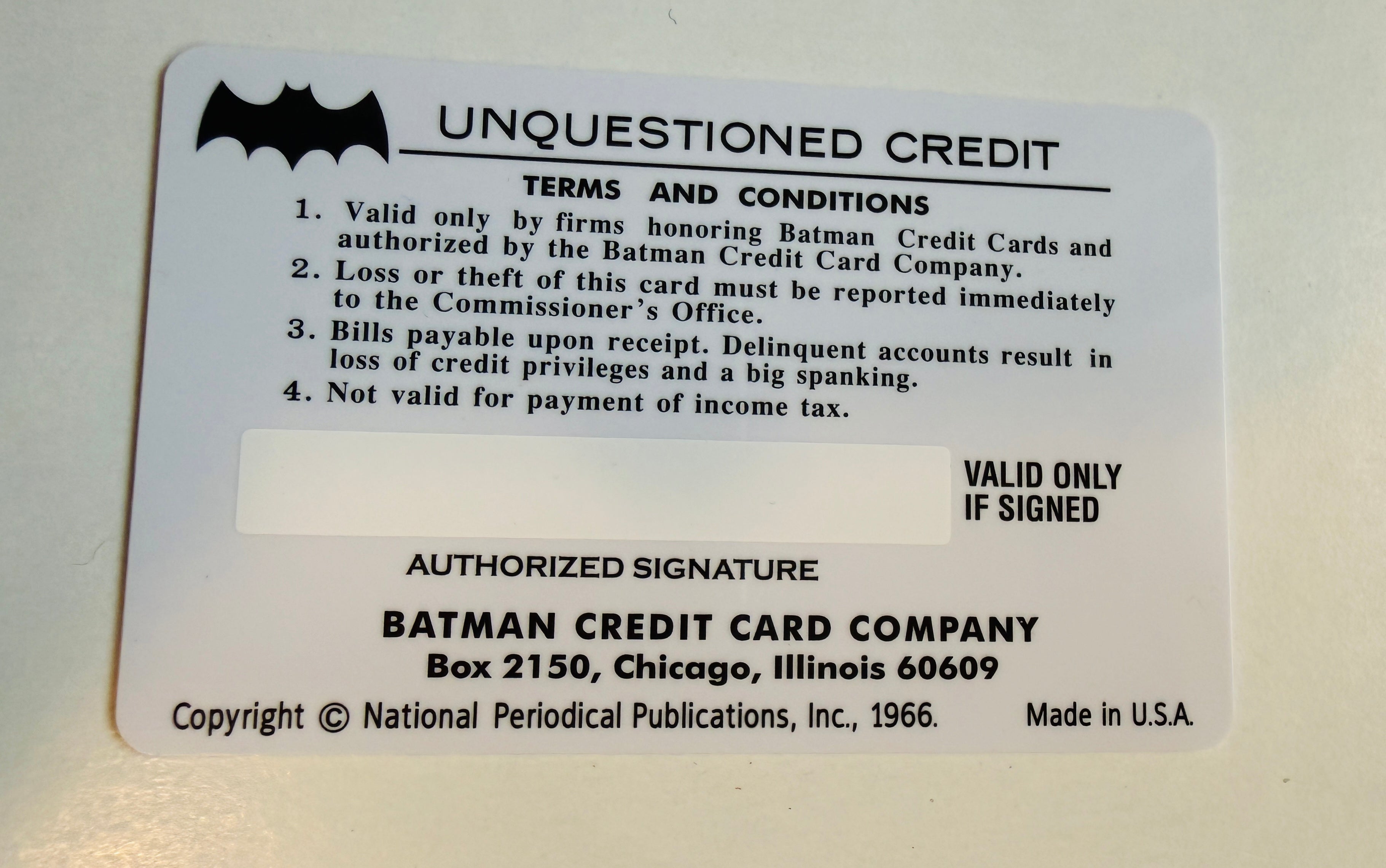 Batman rare limited issued promotional credit card 1980