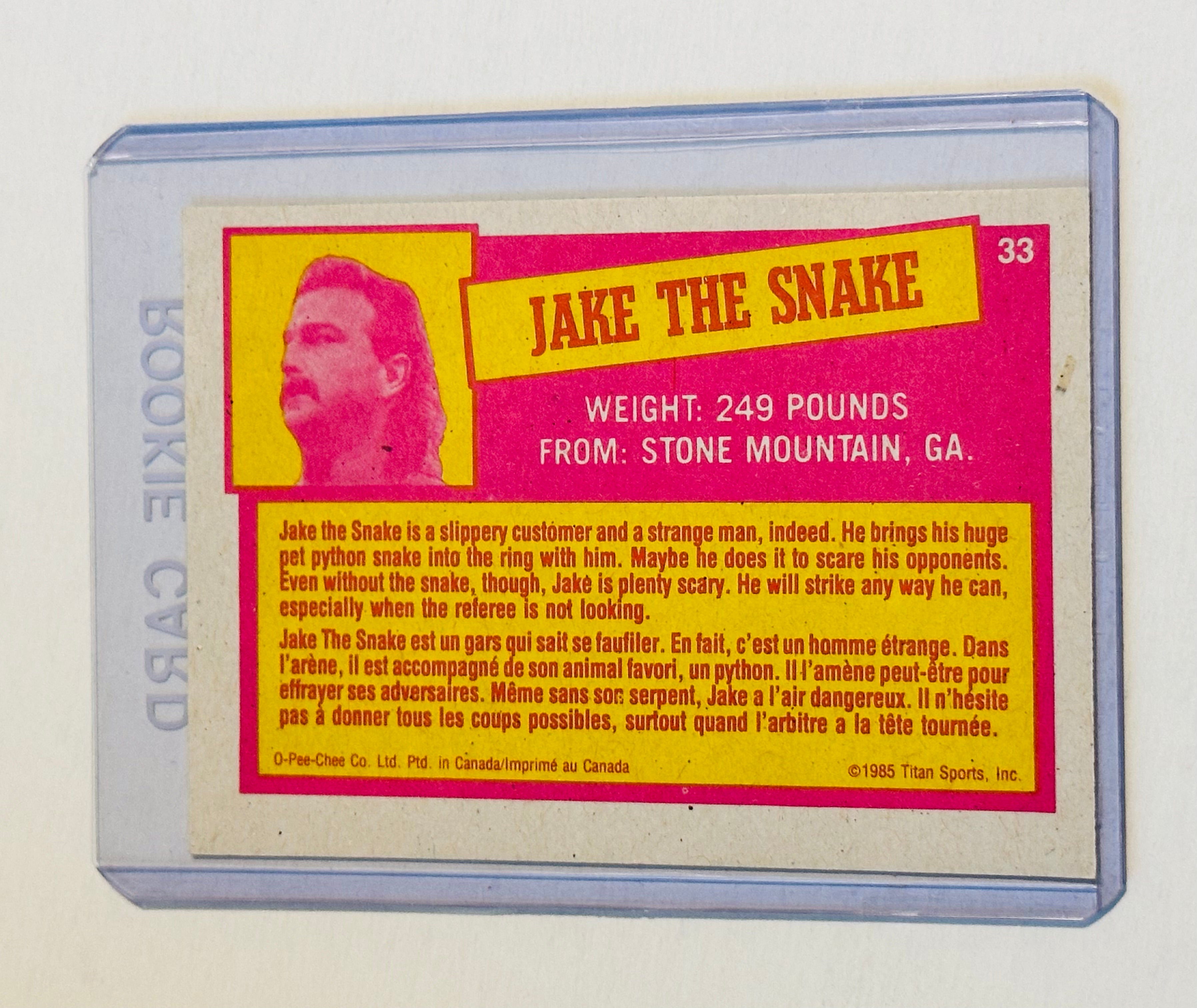 Wrestling legend, Jake, the snake Roberts Opc rookie card, 1985