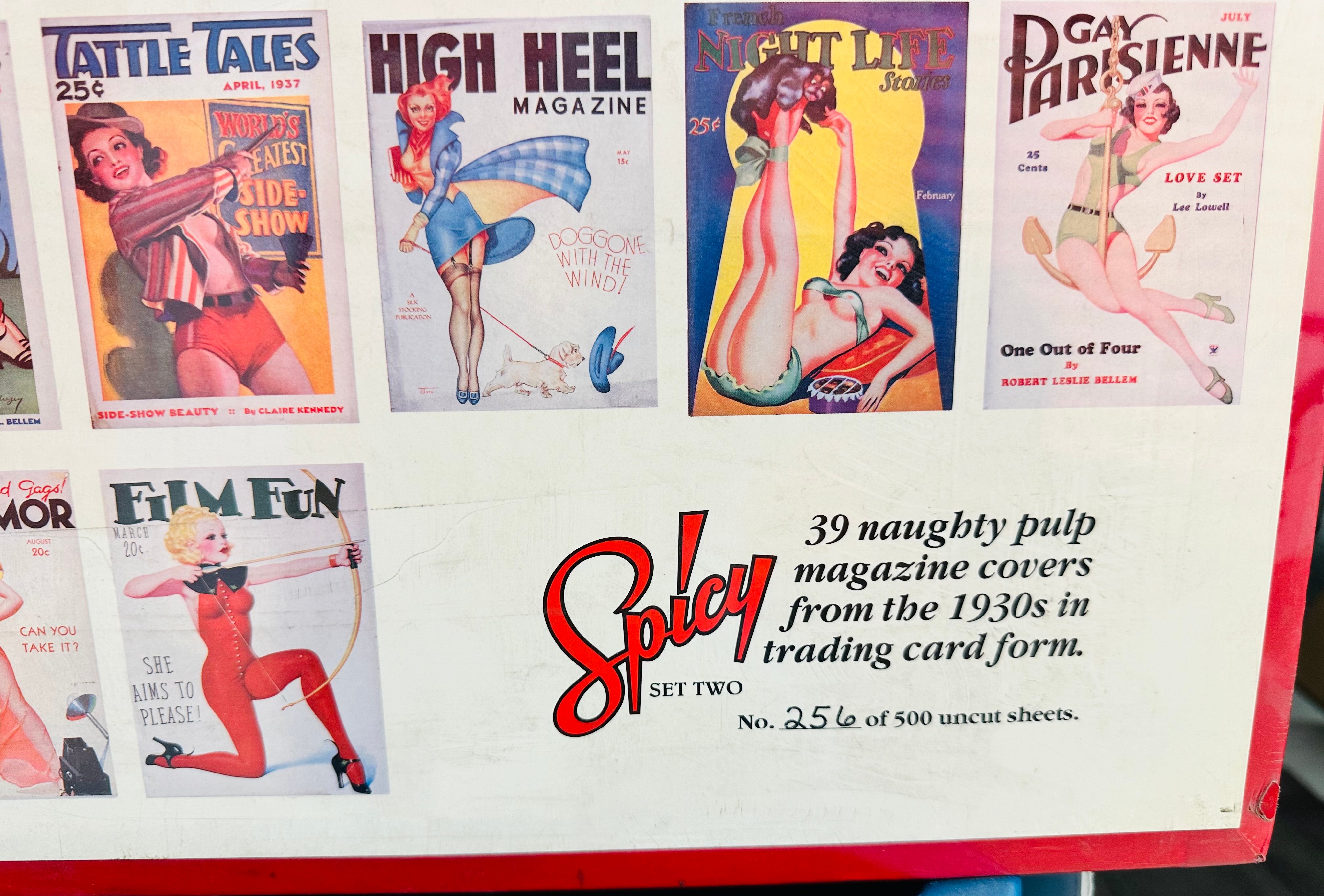 Spicy Naughty Pulp magazine girls numbered uncut matted cards sheet 1990s