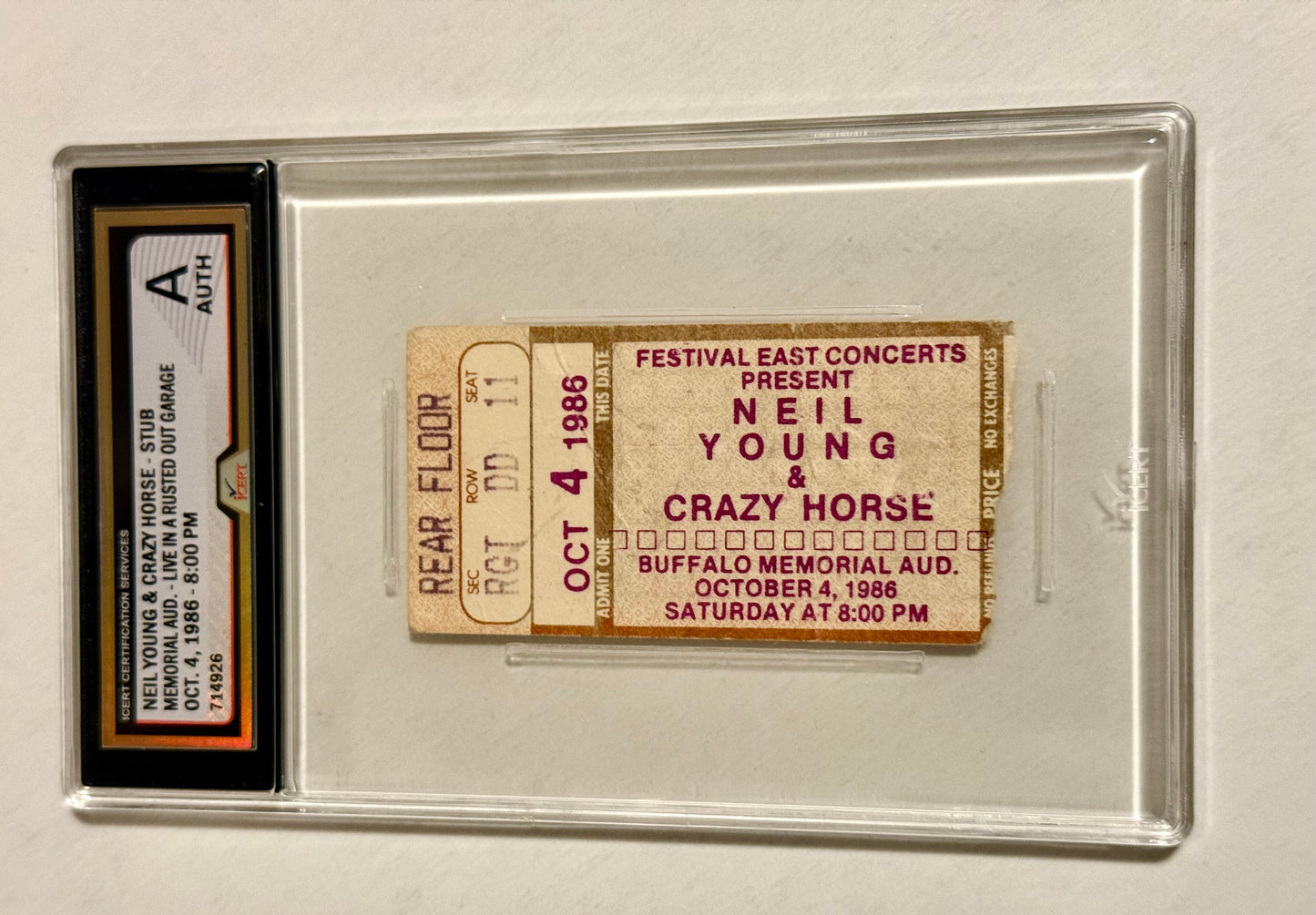 Neil Young & Crazy Horse vintage graded concert ticket 1986