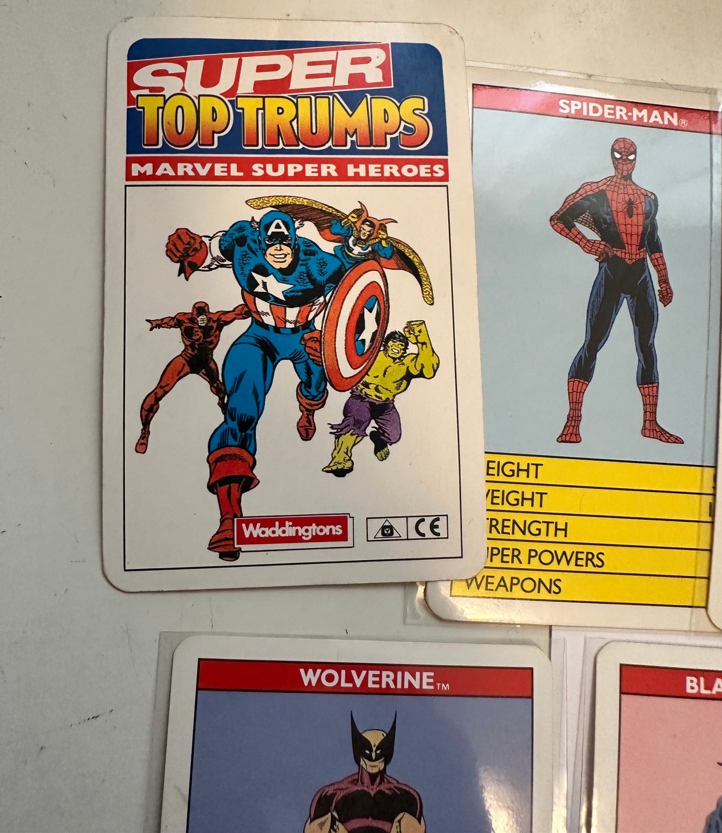 Marvel, super trump rare game cards set 1988