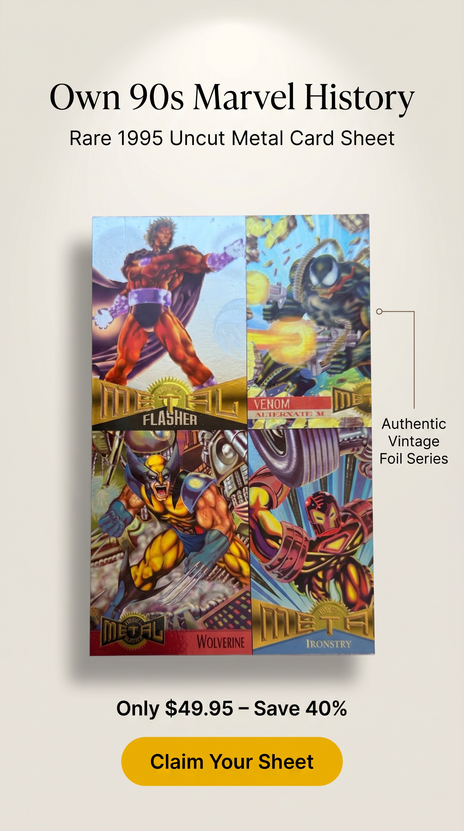 Marvel Metal rare uncut cards sheet 1995