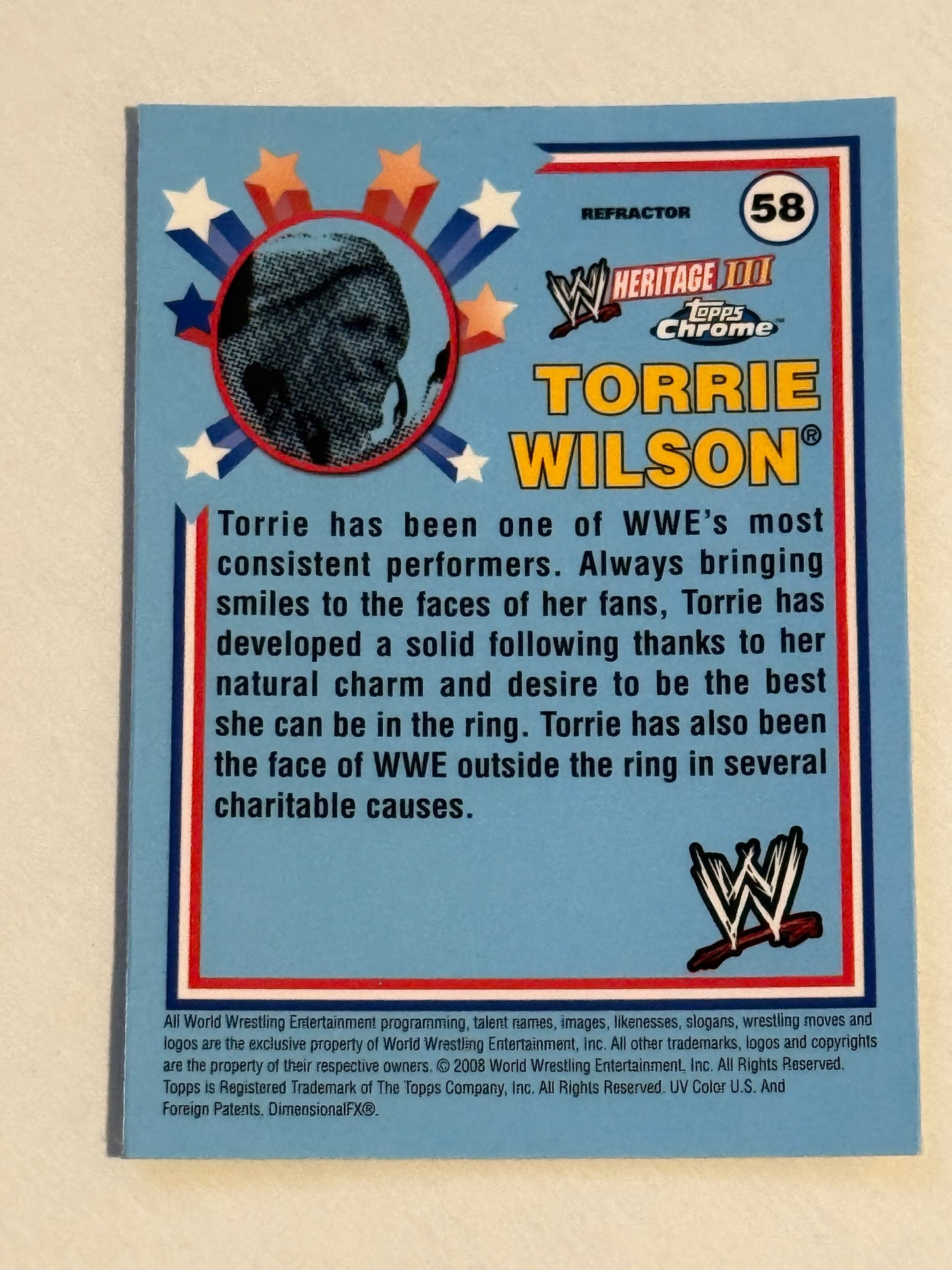 Topps wrestling Chrome rare Tori Wilson chrome refractor insert card high grade condition 2008