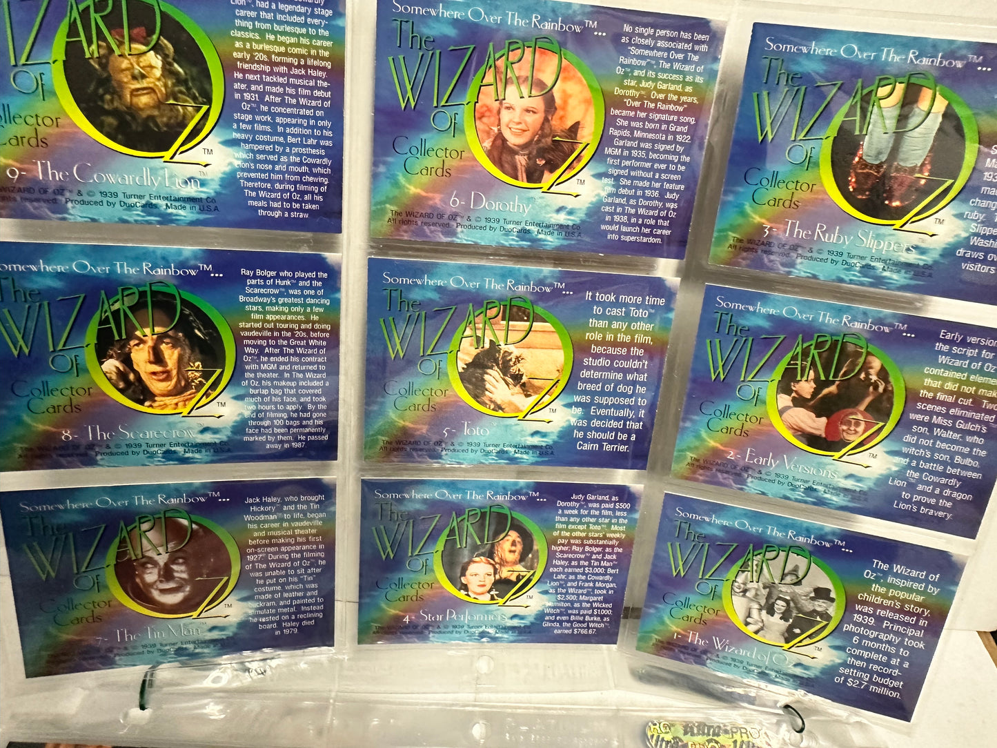 Wizard of Oz movie cards set in pages 1990s