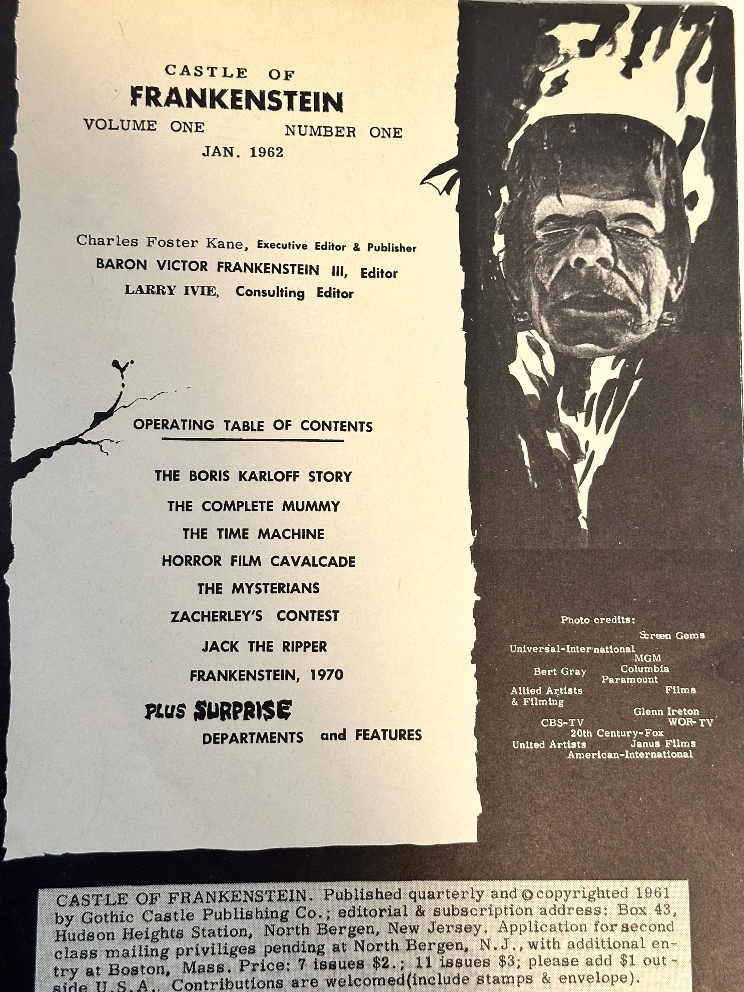 Castle of Frankenstein #1 rare high grade condition movie/TV magazine 1961