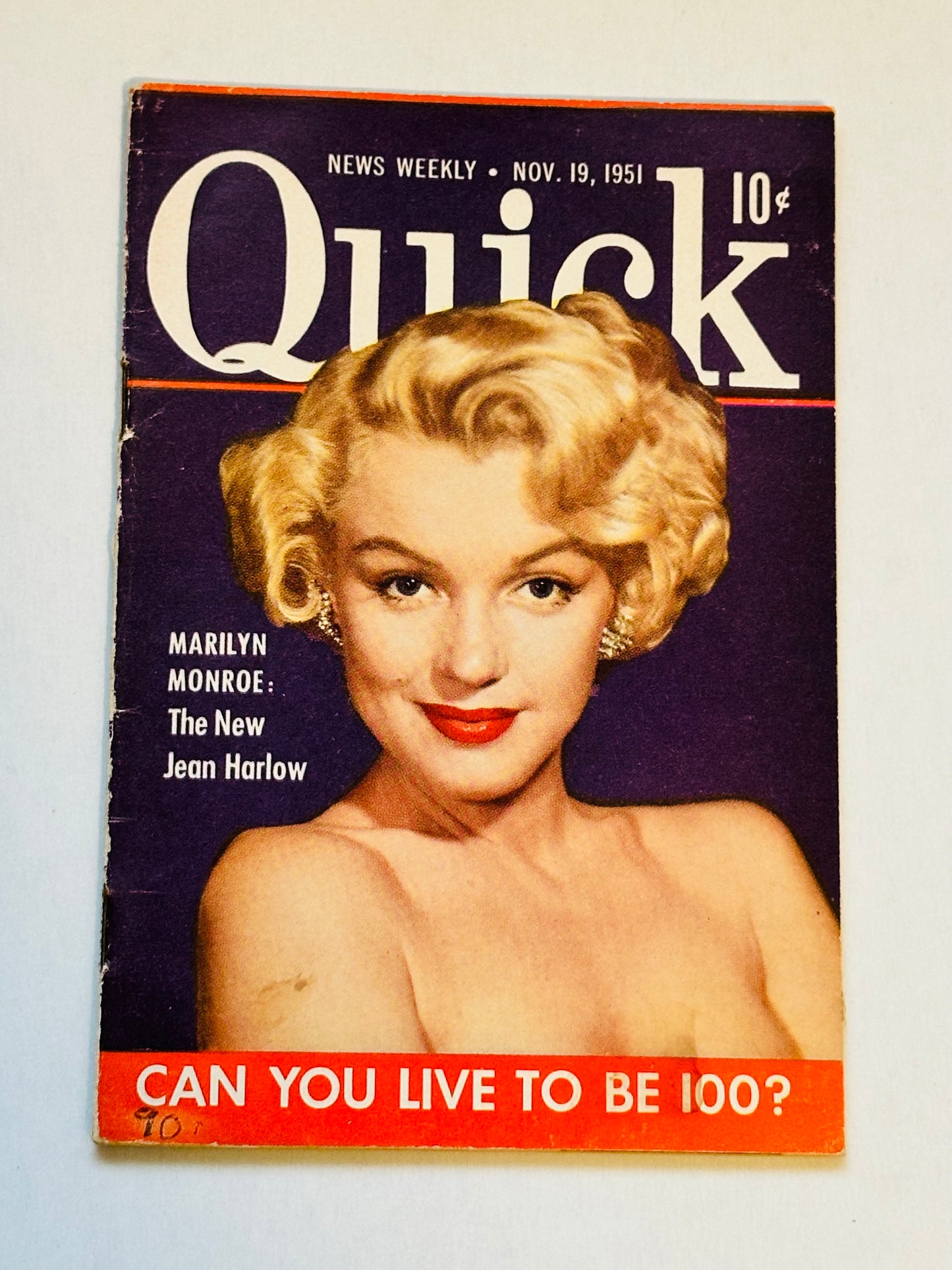 Marilyn Monroe cover and story in Quick movie mag from 1951