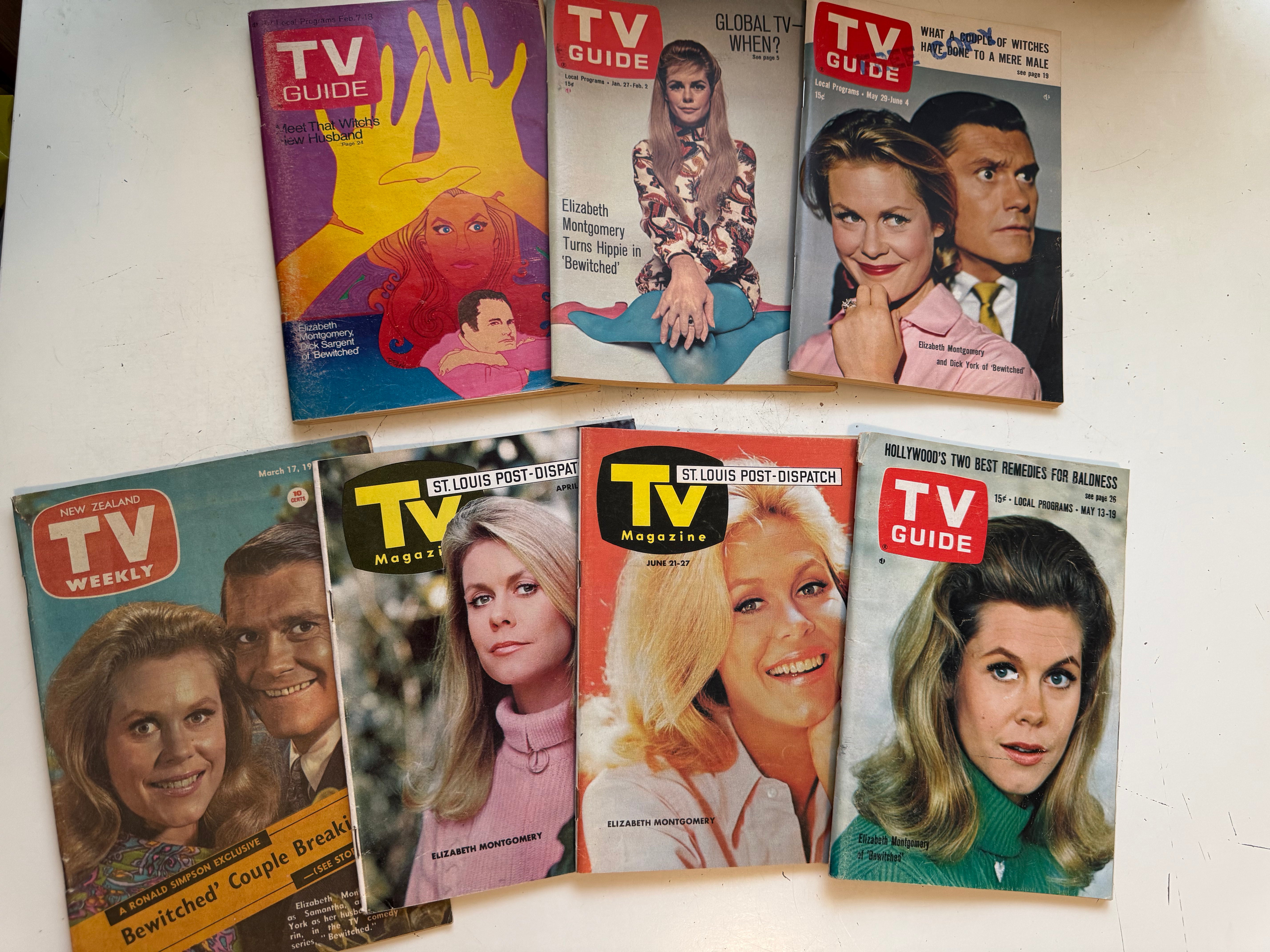 Bewitched TV show 7 TV guides lot deal 1960s-70s