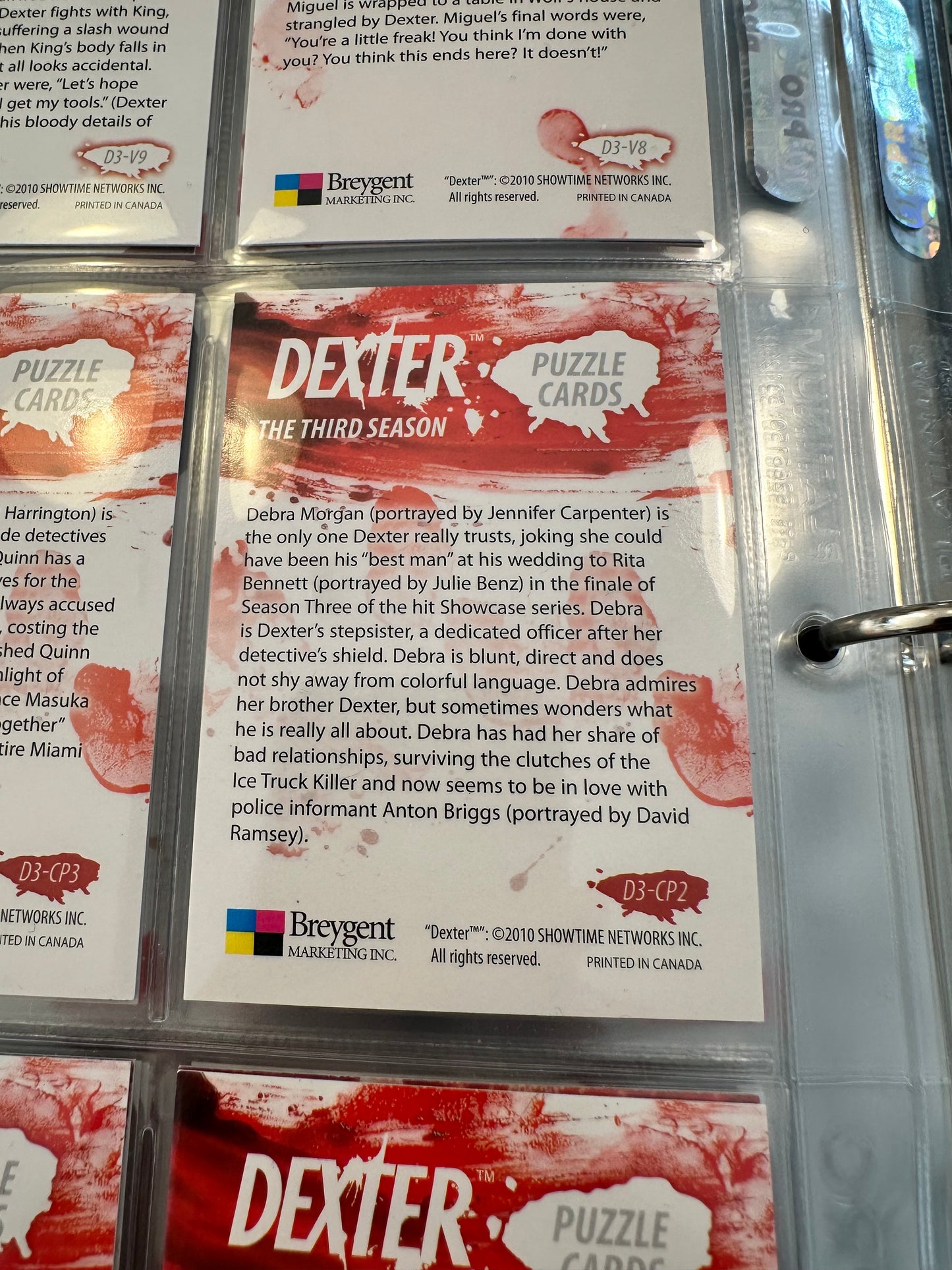 Dexter TV show season 3 cards set, foil and puzzle insert set in special binder