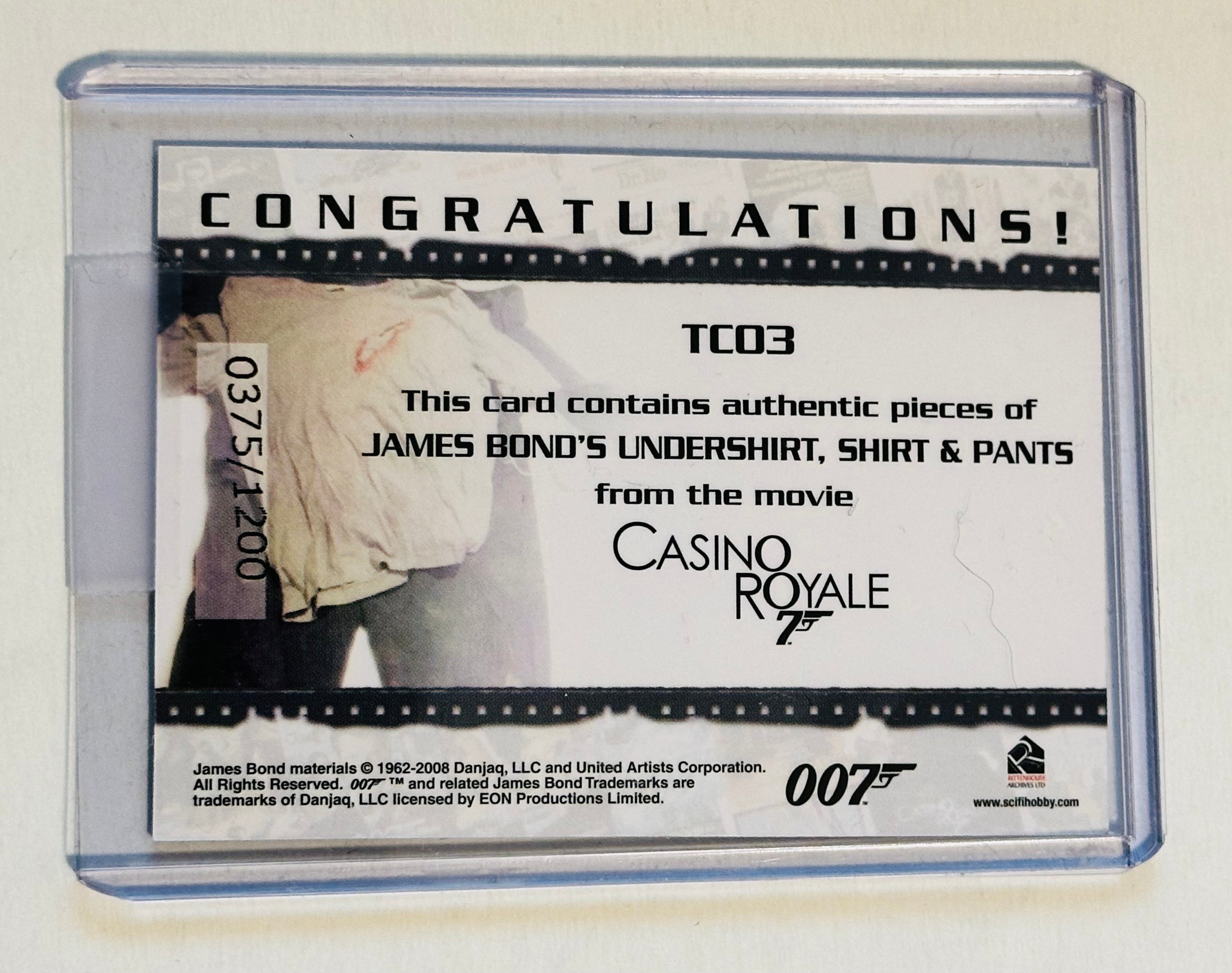 James Bond Daniel Craig rare numbered triple memorabilia movie insert card