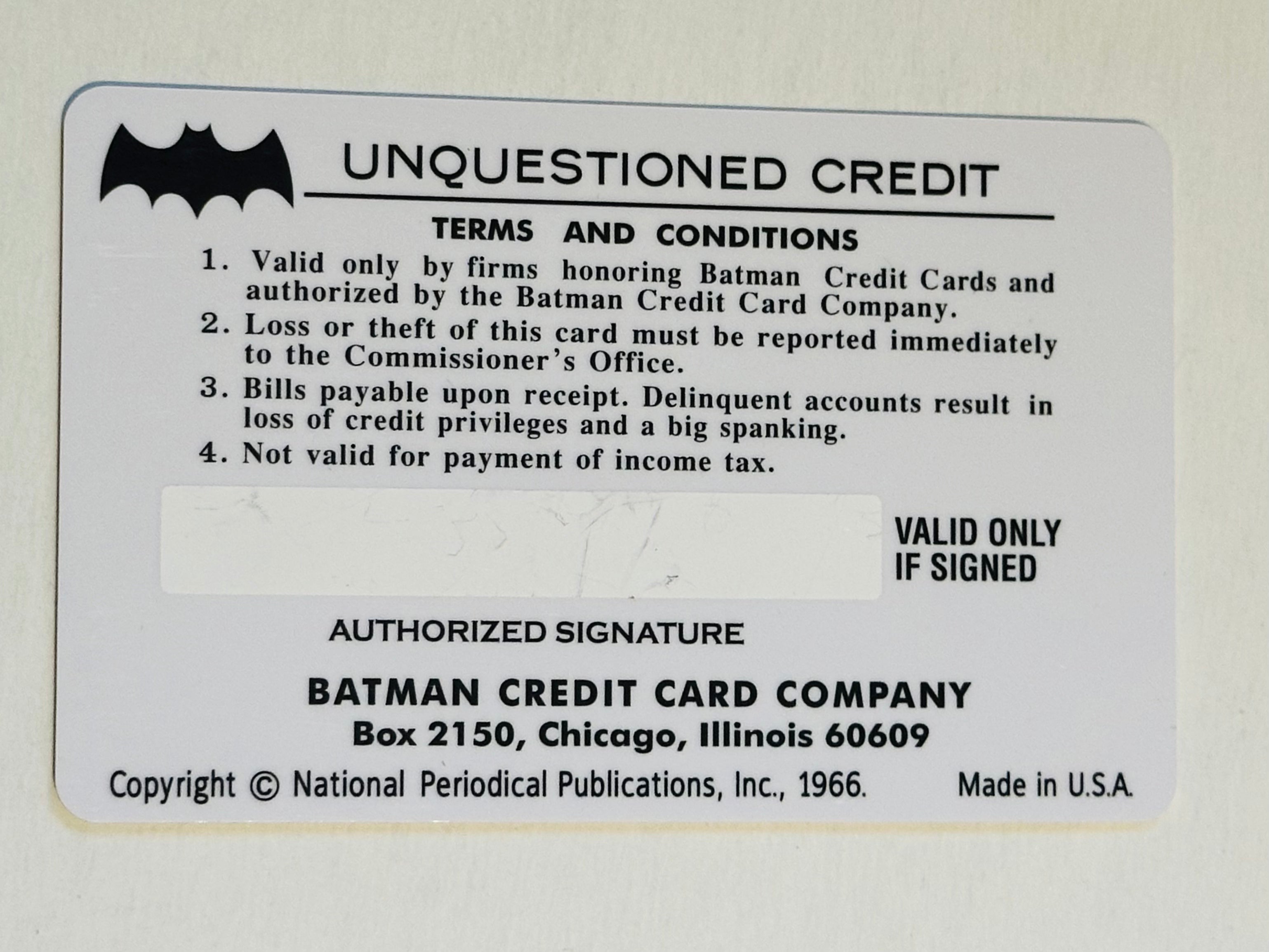 Batman rare limited issued promotional credit card 1980