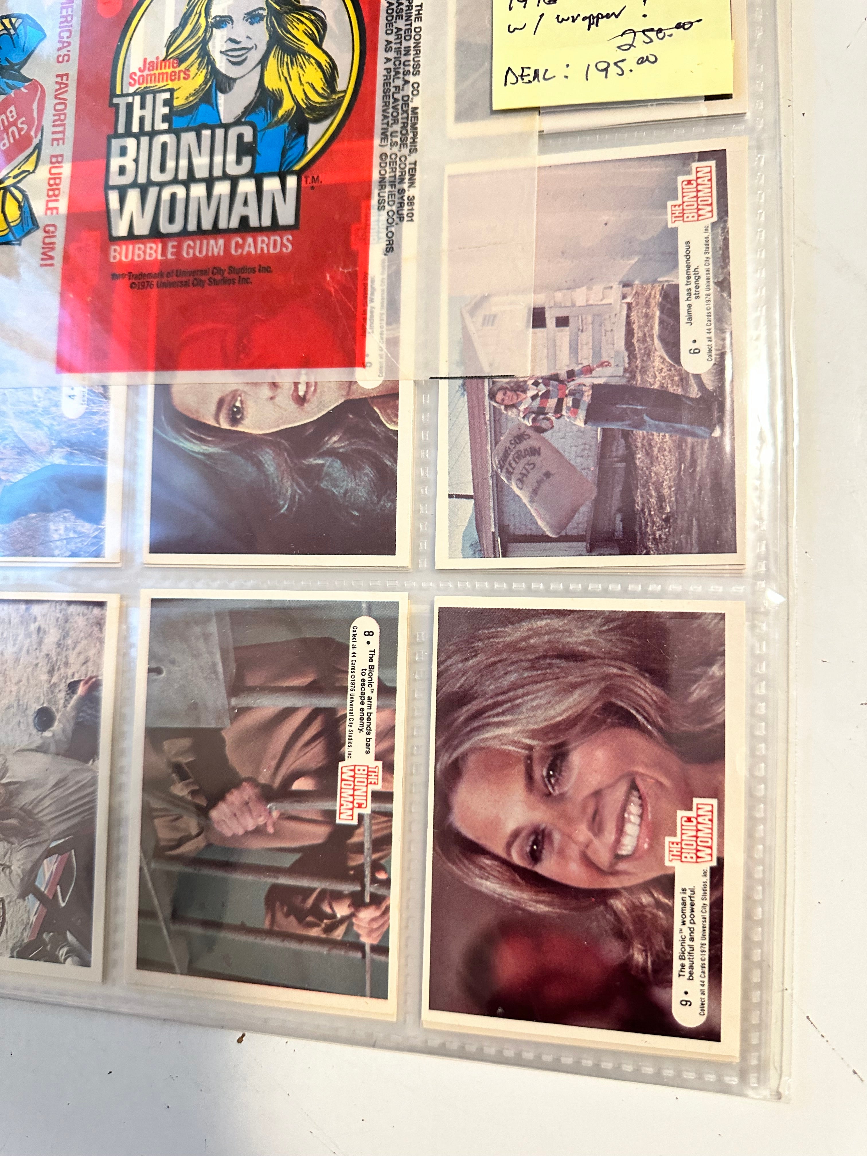 Bionic Woman TV show cards set with wrapper 1976