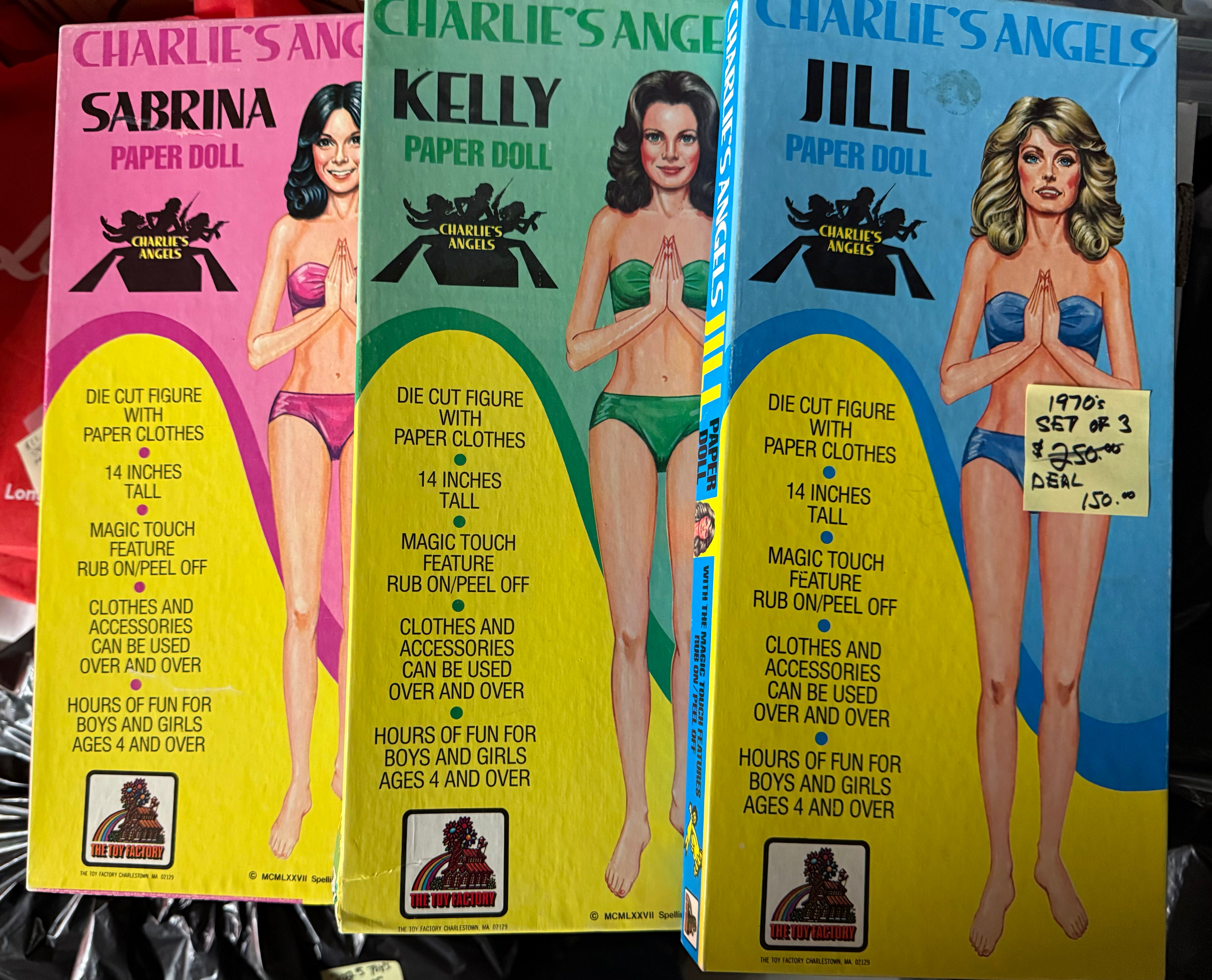Charlie’s Angels set of three paper dolls in boxes 1977