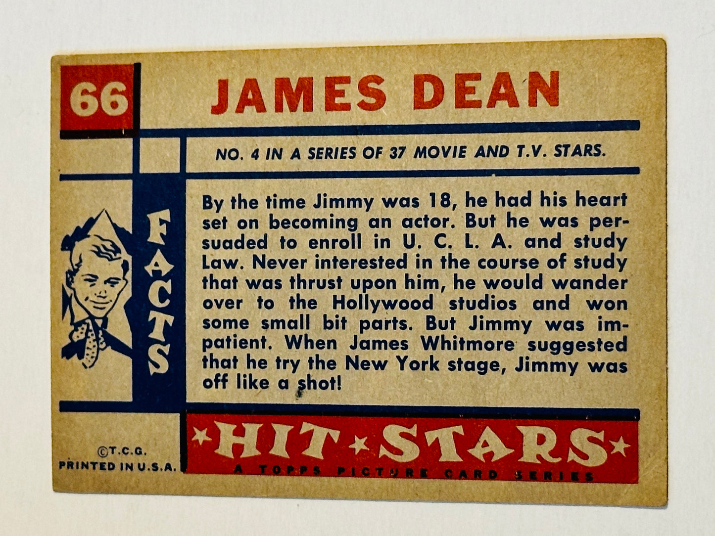 James Dean rare hit stars card, 1957