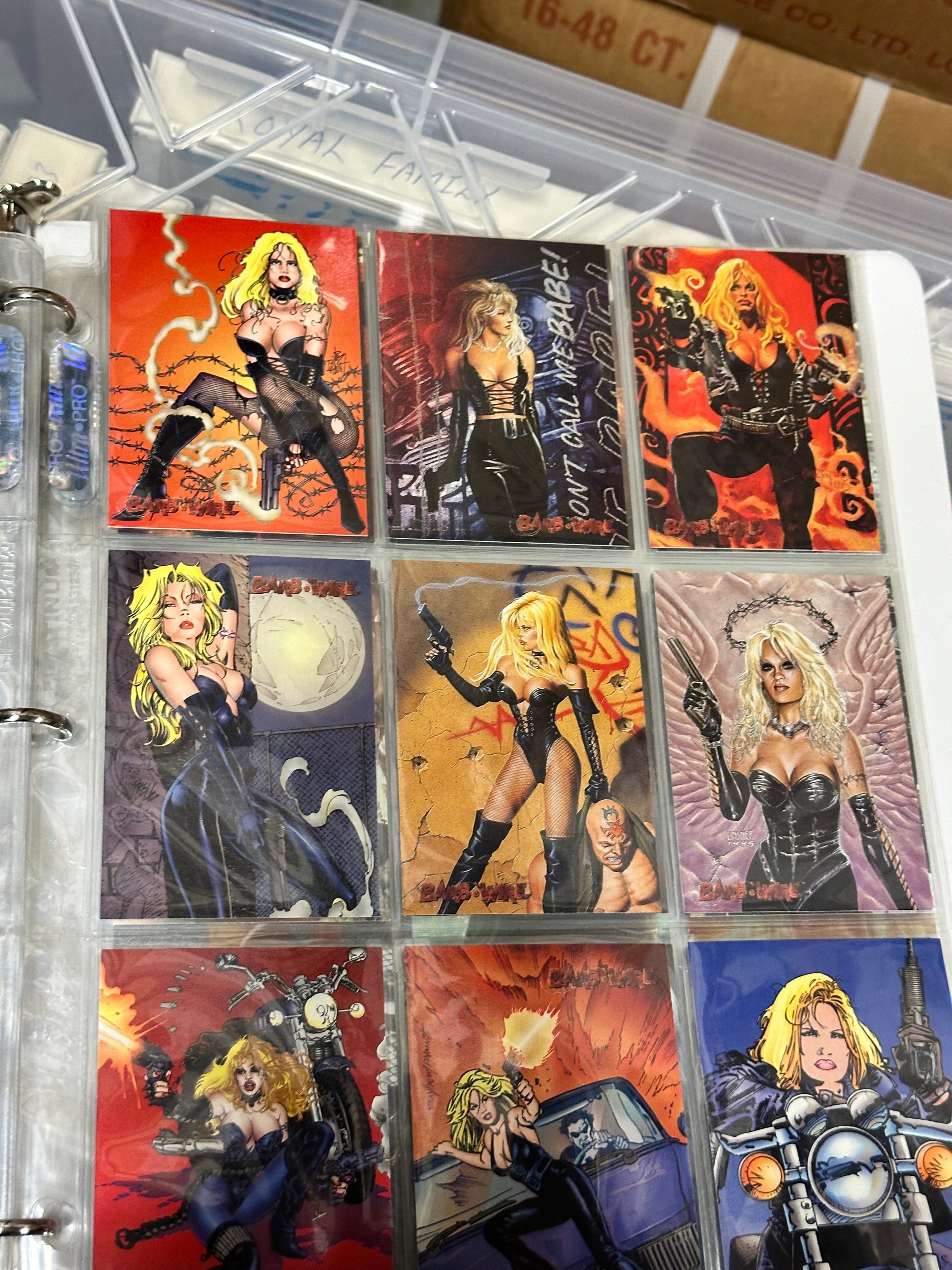 Pamela Anderson, barbed wire movie cards, set with insert set and pages in binder, 1996