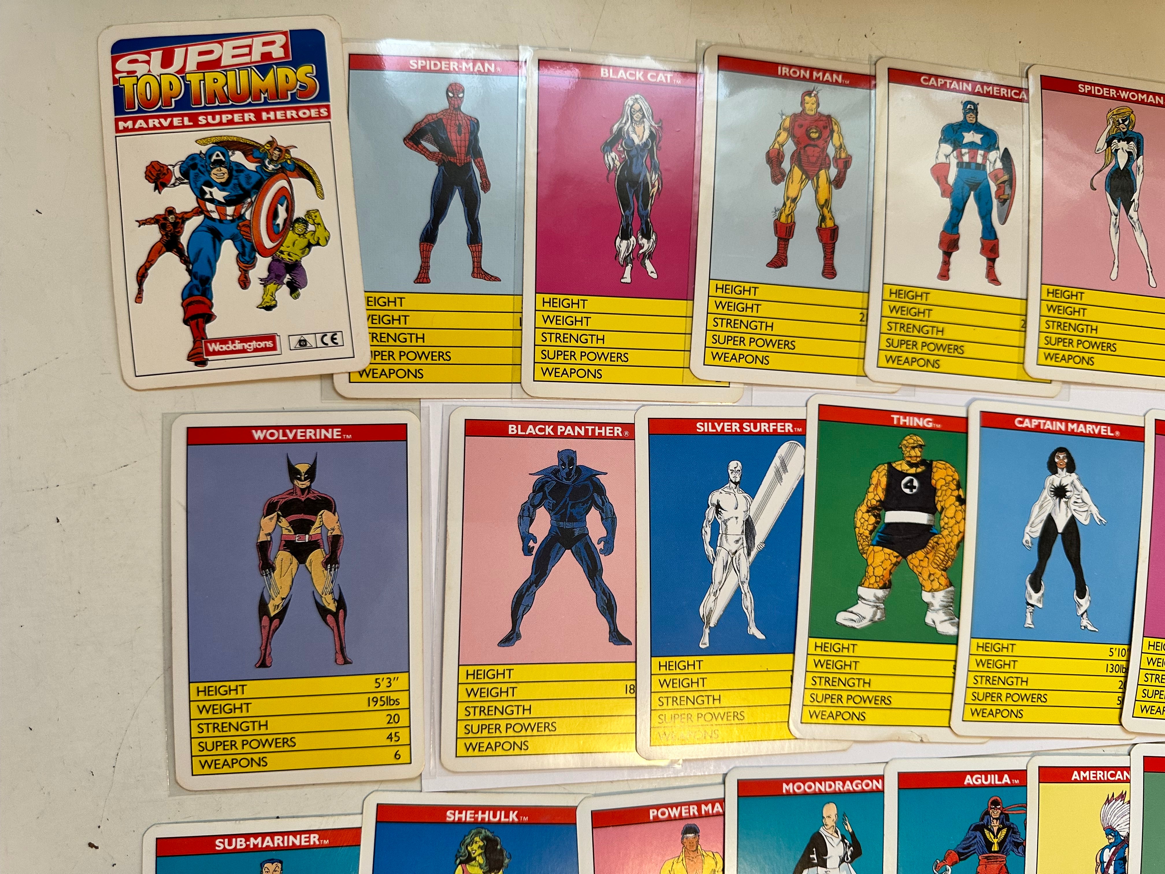 Marvel, super trump rare game cards set 1988